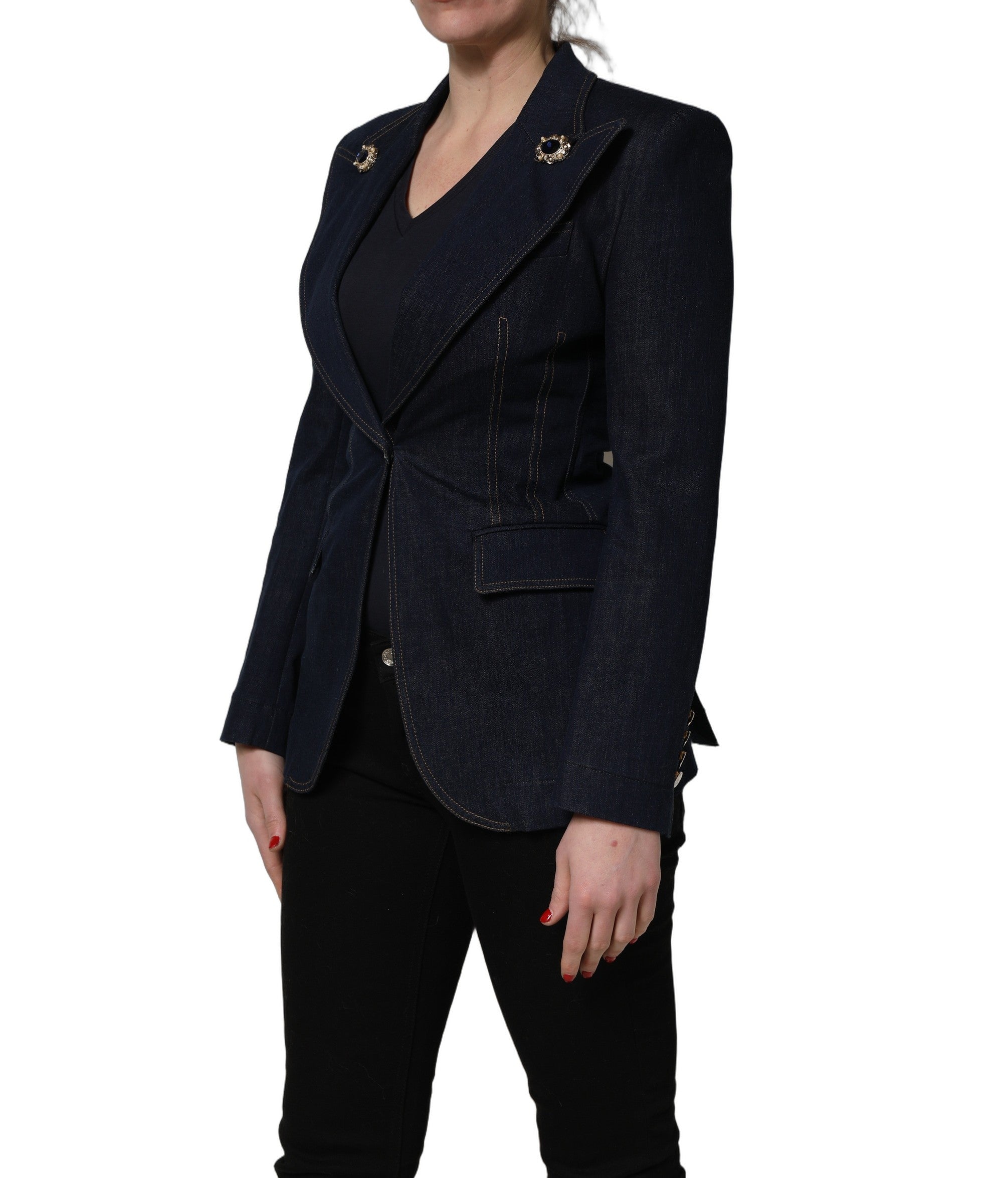 Dolce & Gabbana Blue Single-Breasted Denim Blazer Jacket Dolce & Gabbana
