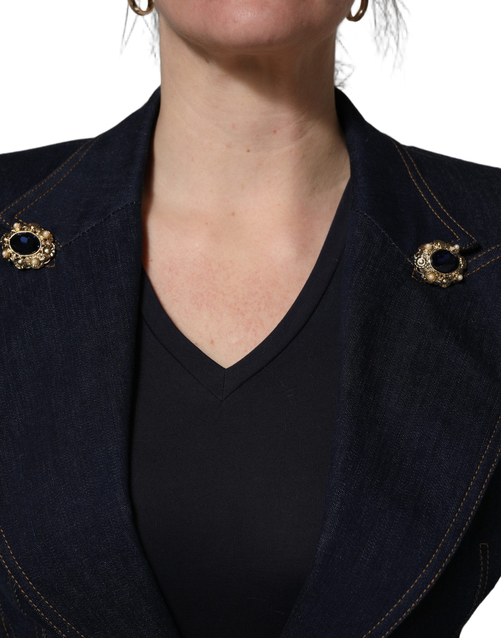 Dolce & Gabbana Blue Single-Breasted Denim Blazer Jacket Dolce & Gabbana