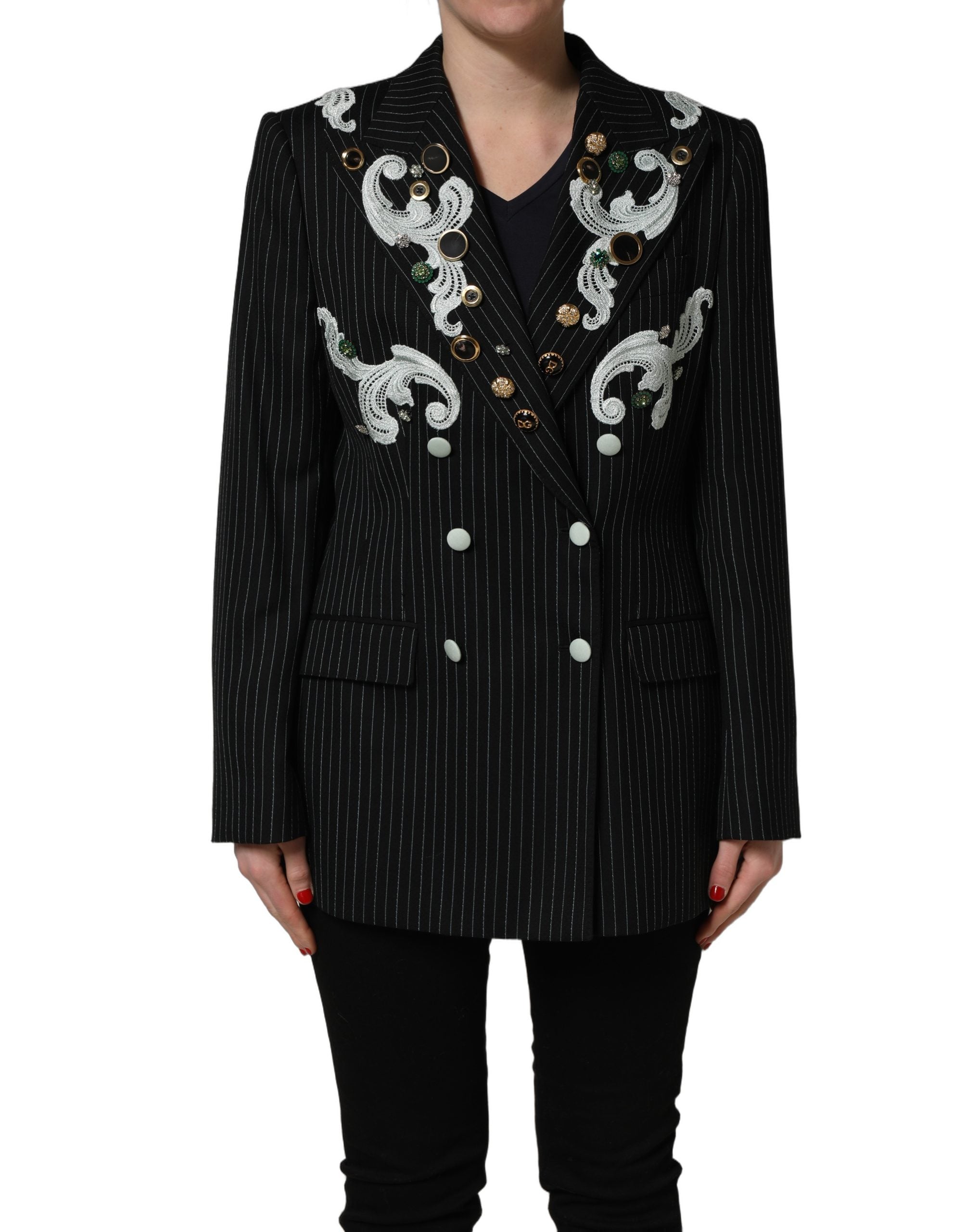 Dolce & Gabbana Black Stripe Double-Breasted Blazer Jacket Dolce & Gabbana