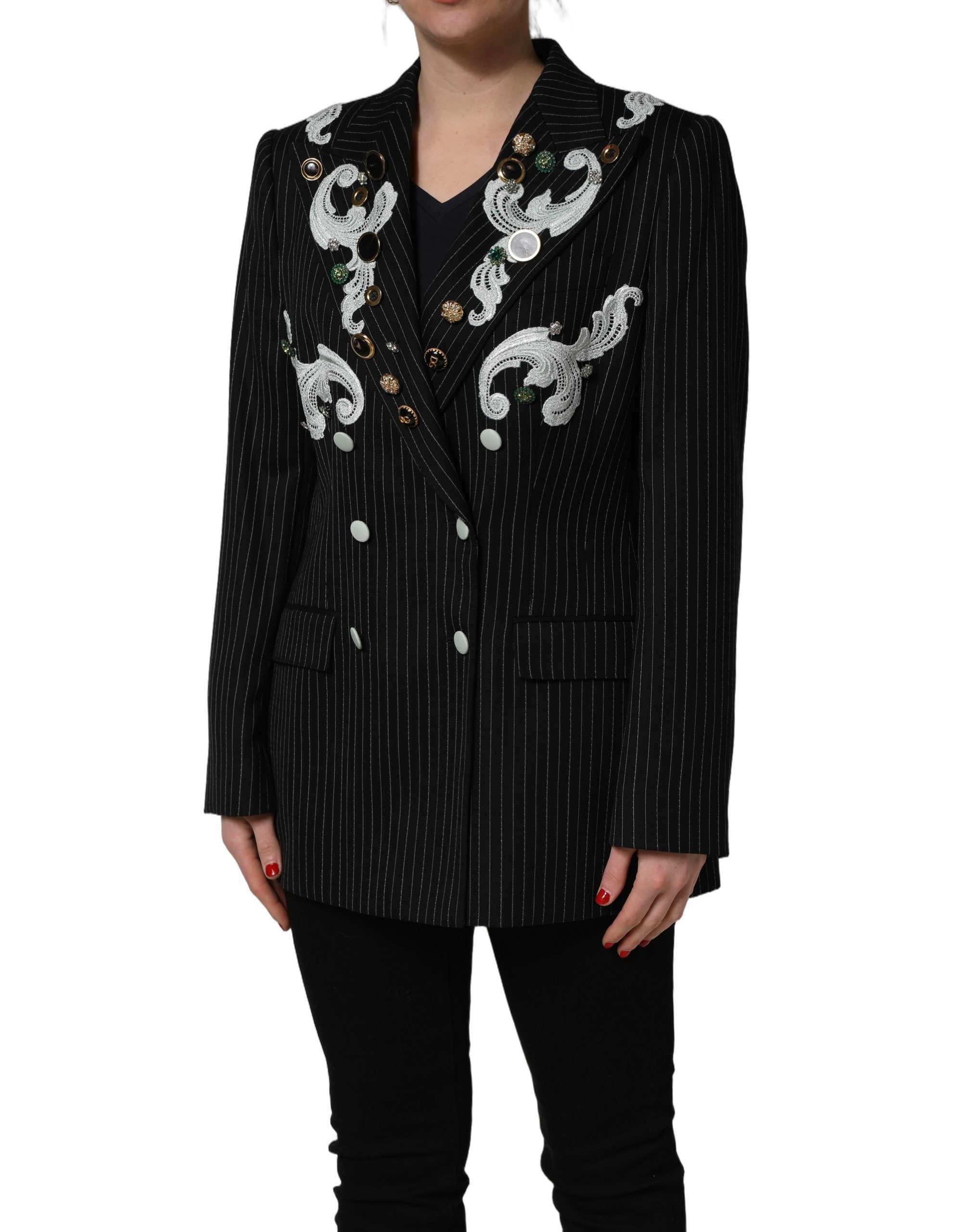 Dolce & Gabbana Black Stripe Double-Breasted Blazer Jacket Dolce & Gabbana