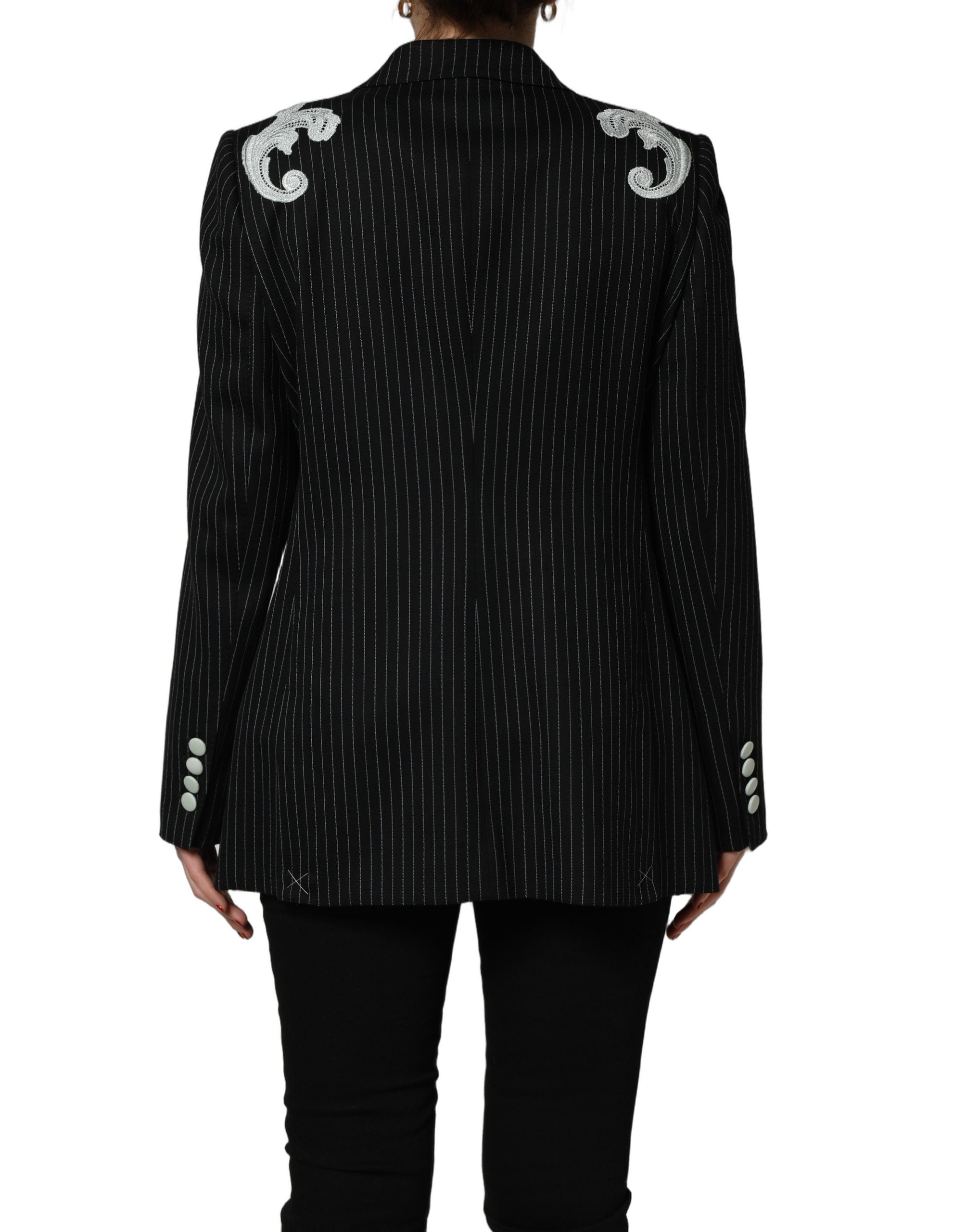Dolce & Gabbana Black Stripe Double-Breasted Blazer Jacket Dolce & Gabbana