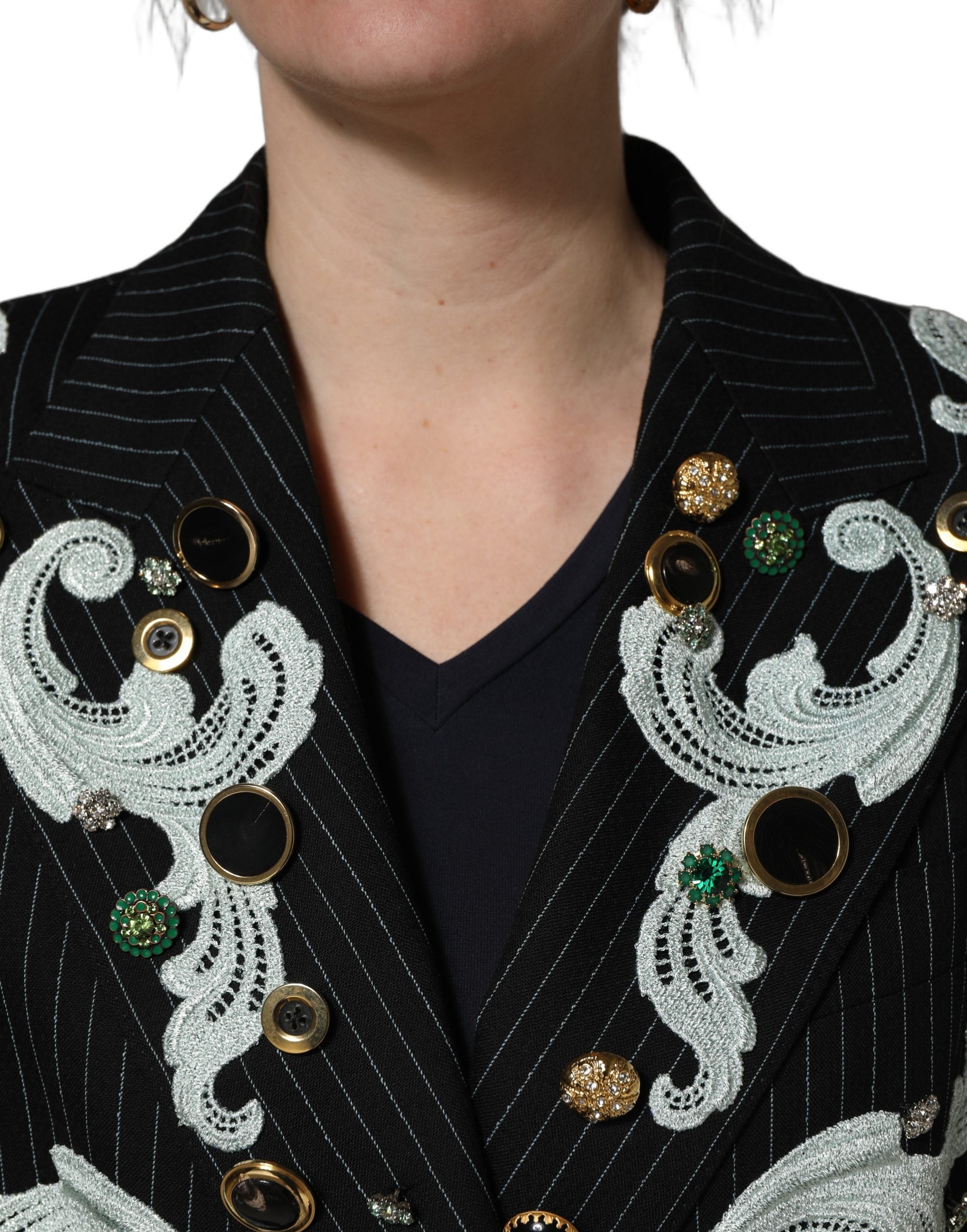 Dolce & Gabbana Black Stripe Double-Breasted Blazer Jacket Dolce & Gabbana