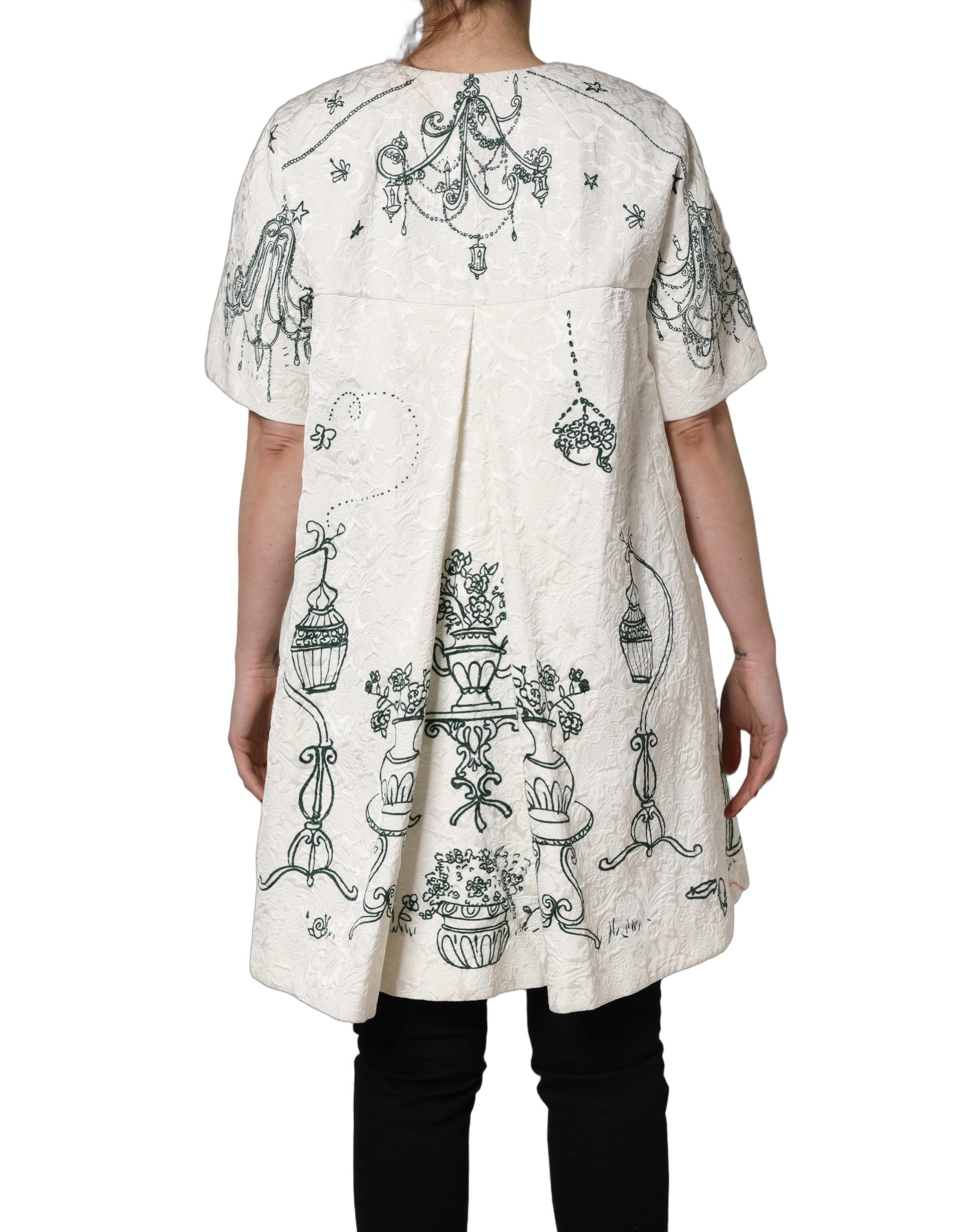 Dolce & Gabbana White Jacquard Garden Print Coat Jacket Dolce & Gabbana