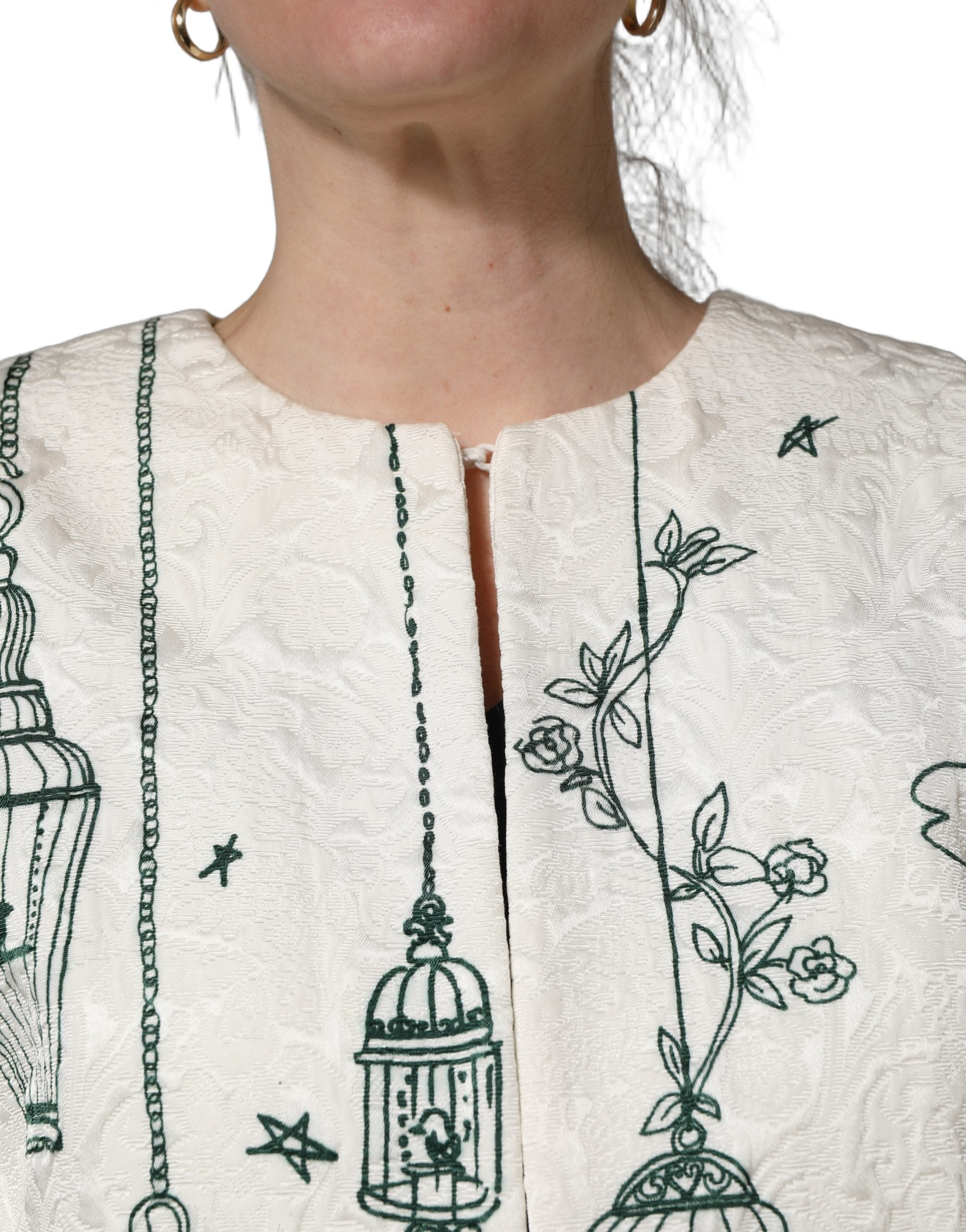 Dolce & Gabbana White Jacquard Garden Print Coat Jacket Dolce & Gabbana