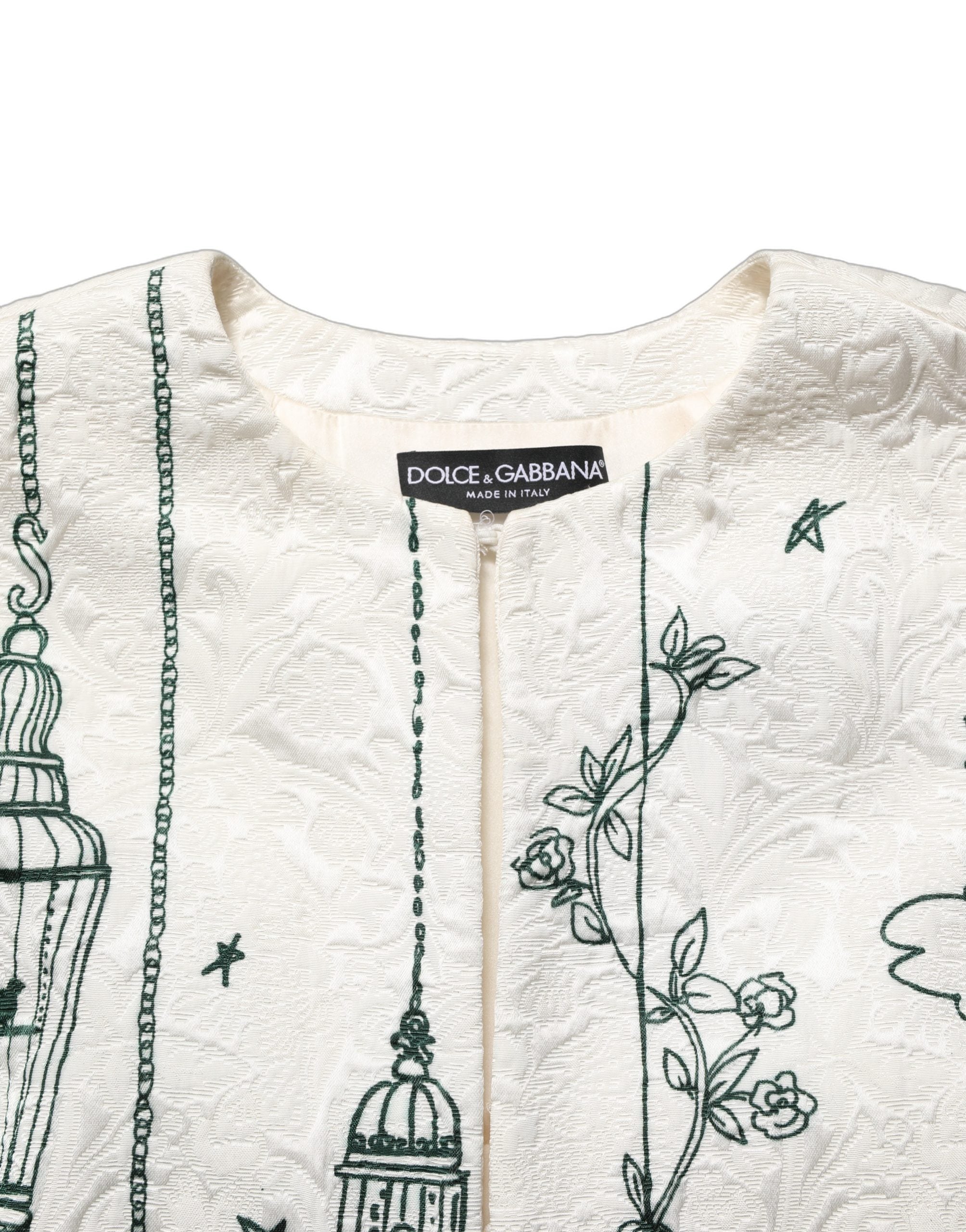 Dolce & Gabbana White Jacquard Garden Print Coat Jacket Dolce & Gabbana