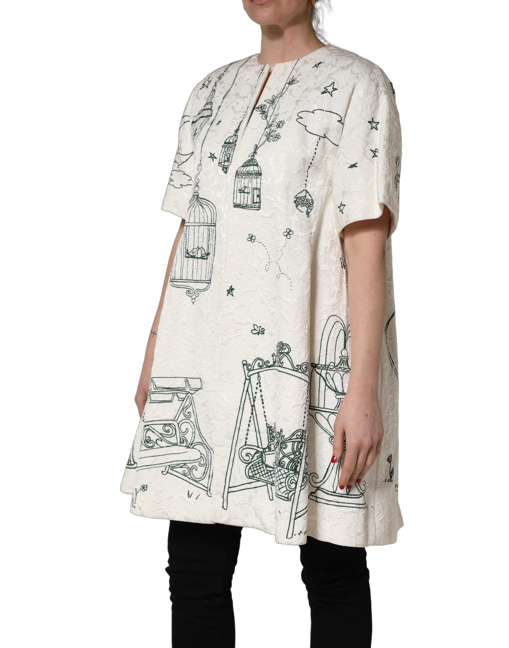 Dolce & Gabbana White Jacquard Garden Print Coat Jacket Dolce & Gabbana