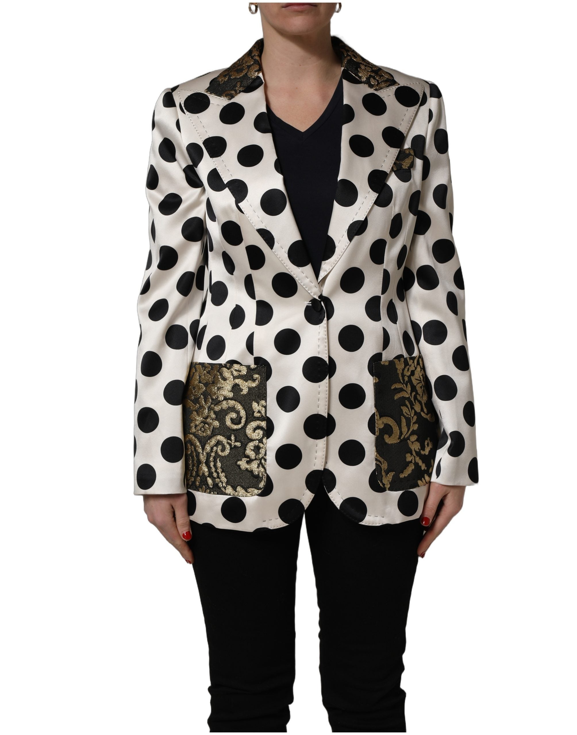 Dolce & Gabbana White Brocade Polka-Dot Print Blazer Jacket Dolce & Gabbana