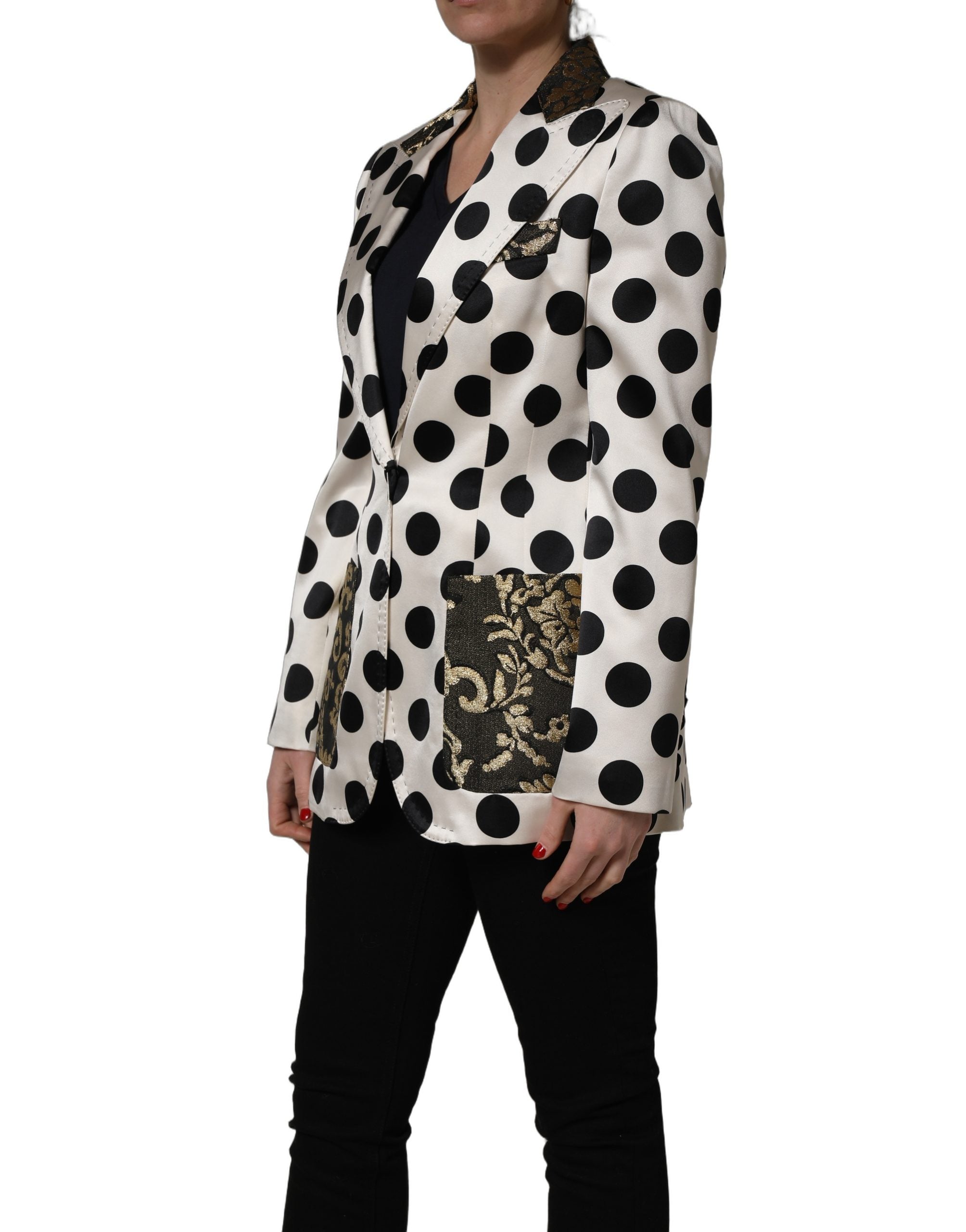 Dolce & Gabbana White Brocade Polka-Dot Print Blazer Jacket Dolce & Gabbana