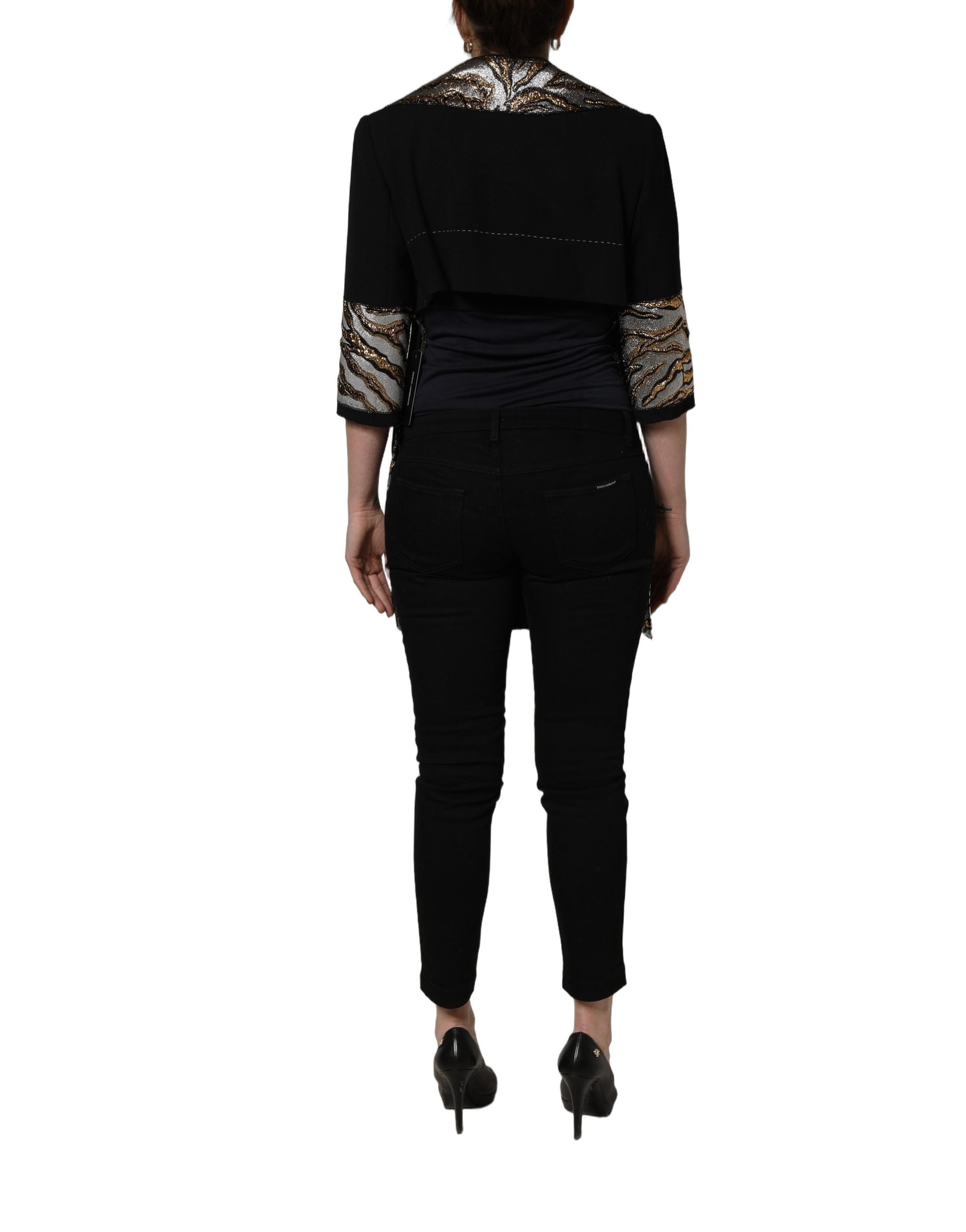 Dolce & Gabbana Black Single-Breasted Brocade Coat Jacket Dolce & Gabbana