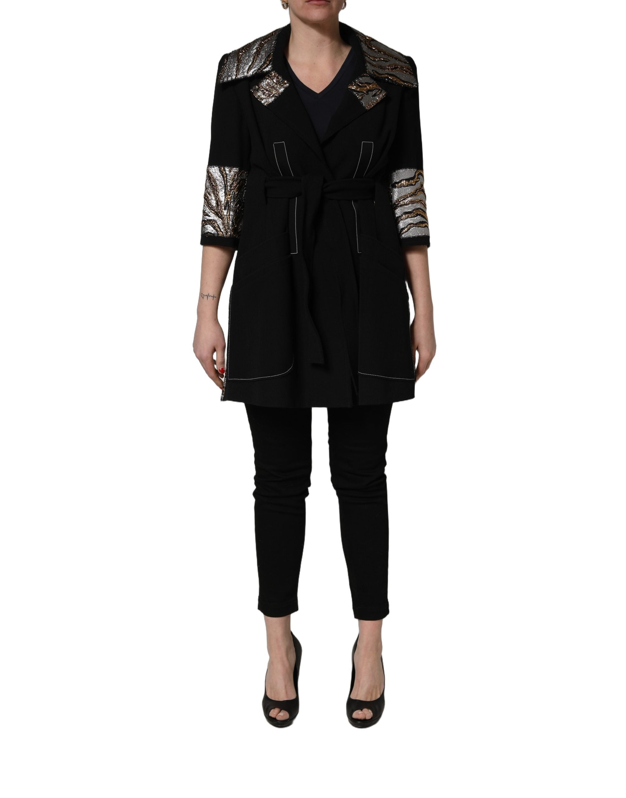 Dolce & Gabbana Black Single-Breasted Brocade Coat Jacket Dolce & Gabbana