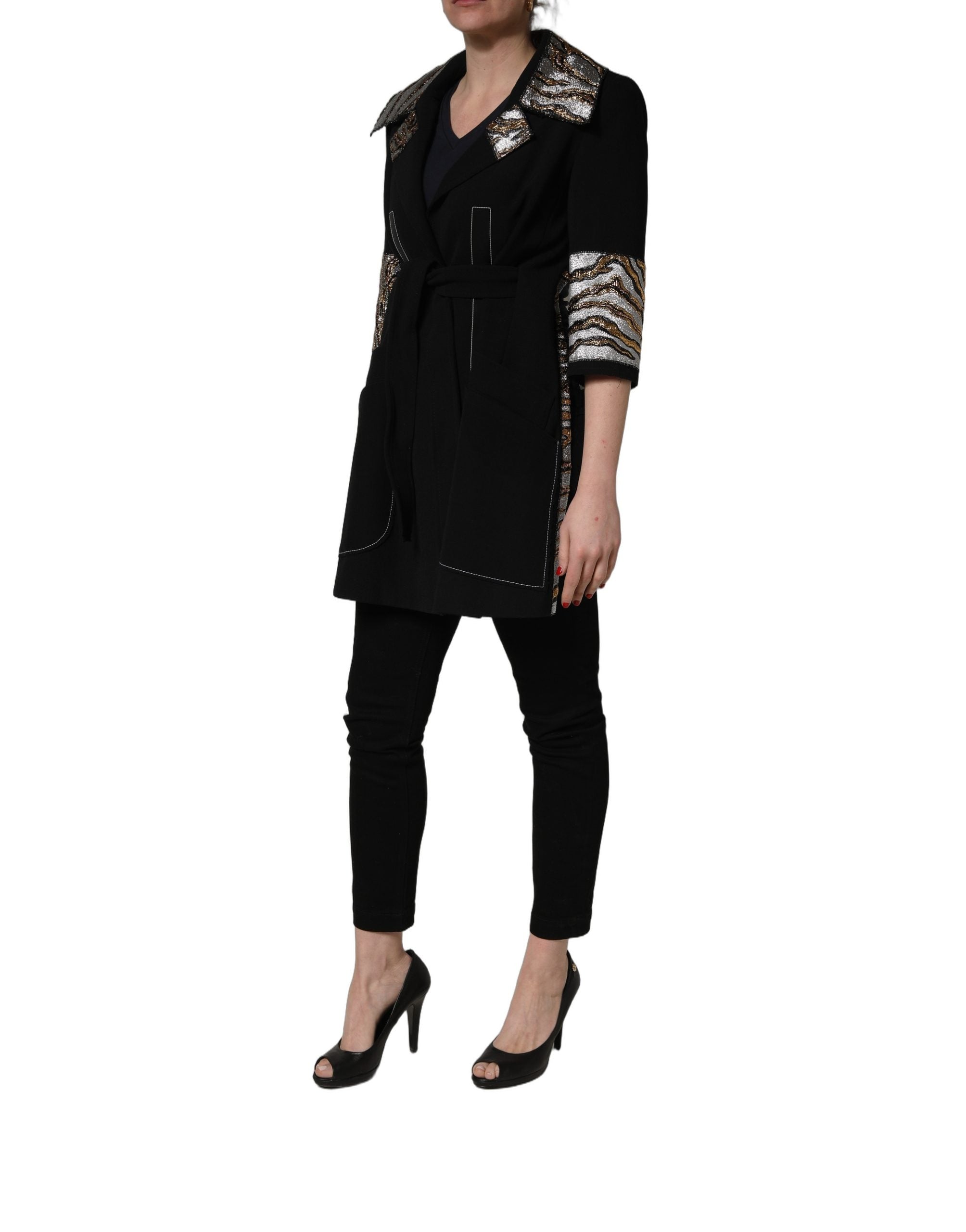 Dolce & Gabbana Black Single-Breasted Brocade Coat Jacket Dolce & Gabbana