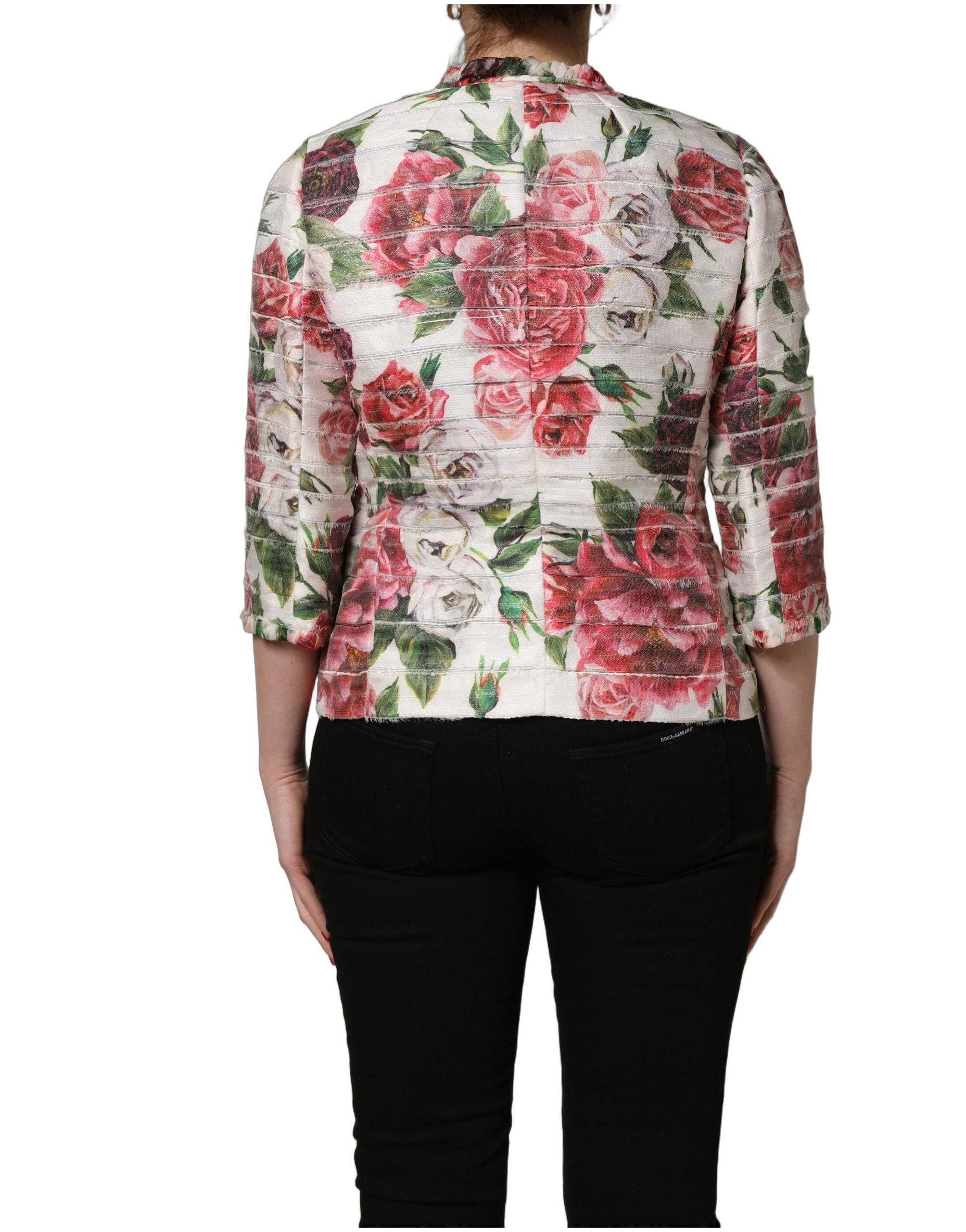 Dolce & Gabbana Multicolor Peony Print Polyester Coat Jacket Dolce & Gabbana