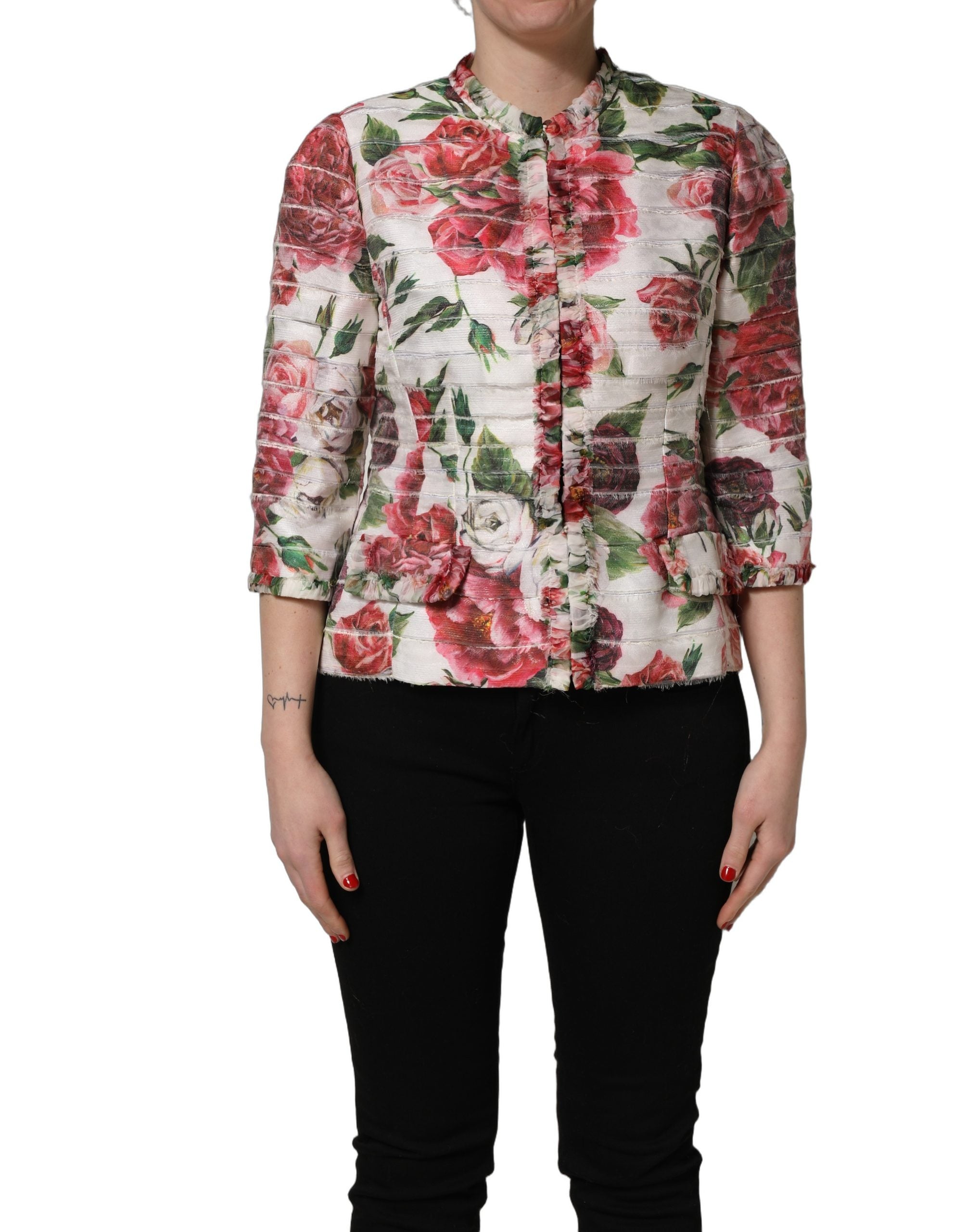 Dolce & Gabbana Multicolor Peony Print Polyester Coat Jacket Dolce & Gabbana