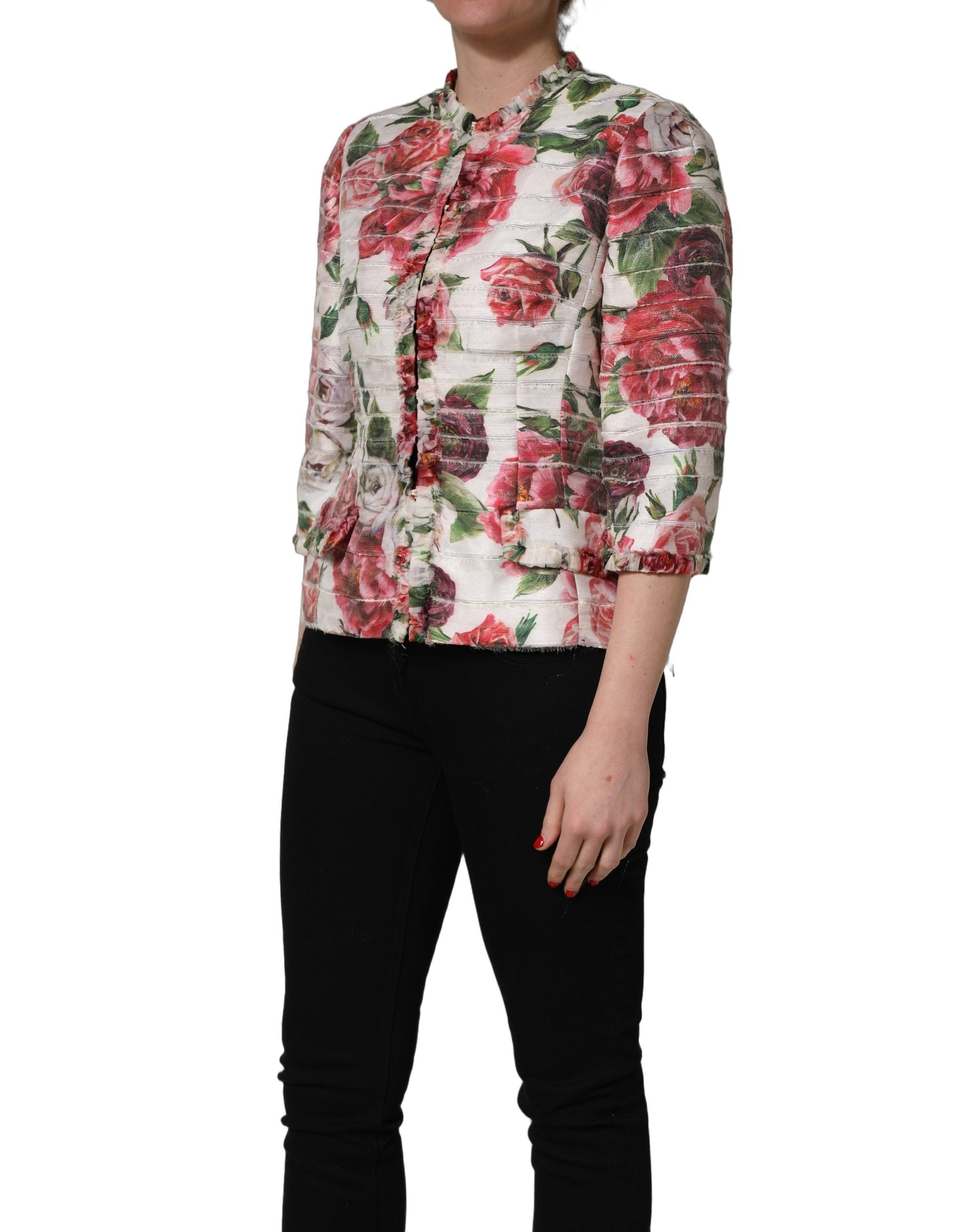 Dolce & Gabbana Multicolor Peony Print Polyester Coat Jacket Dolce & Gabbana