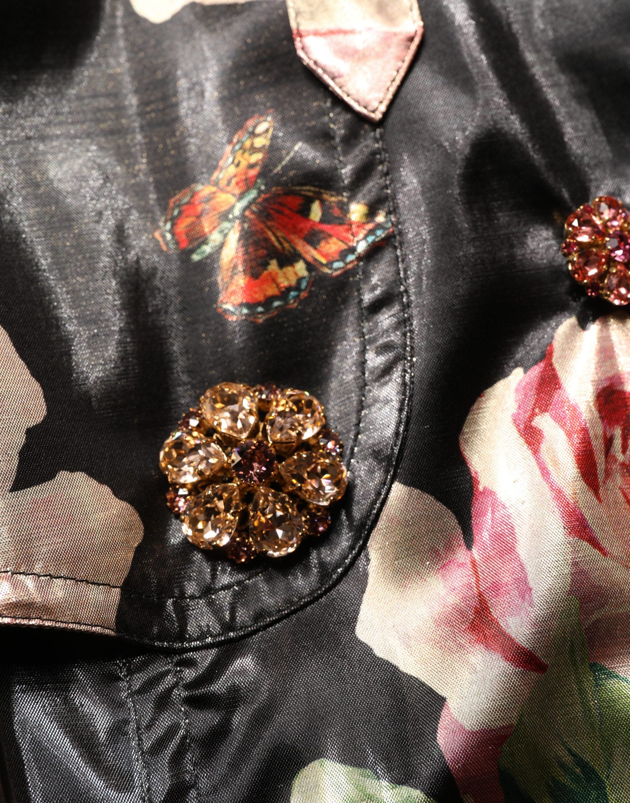 Dolce & Gabbana Black Floral Belted Polyester Trench Coat Jacket Dolce & Gabbana