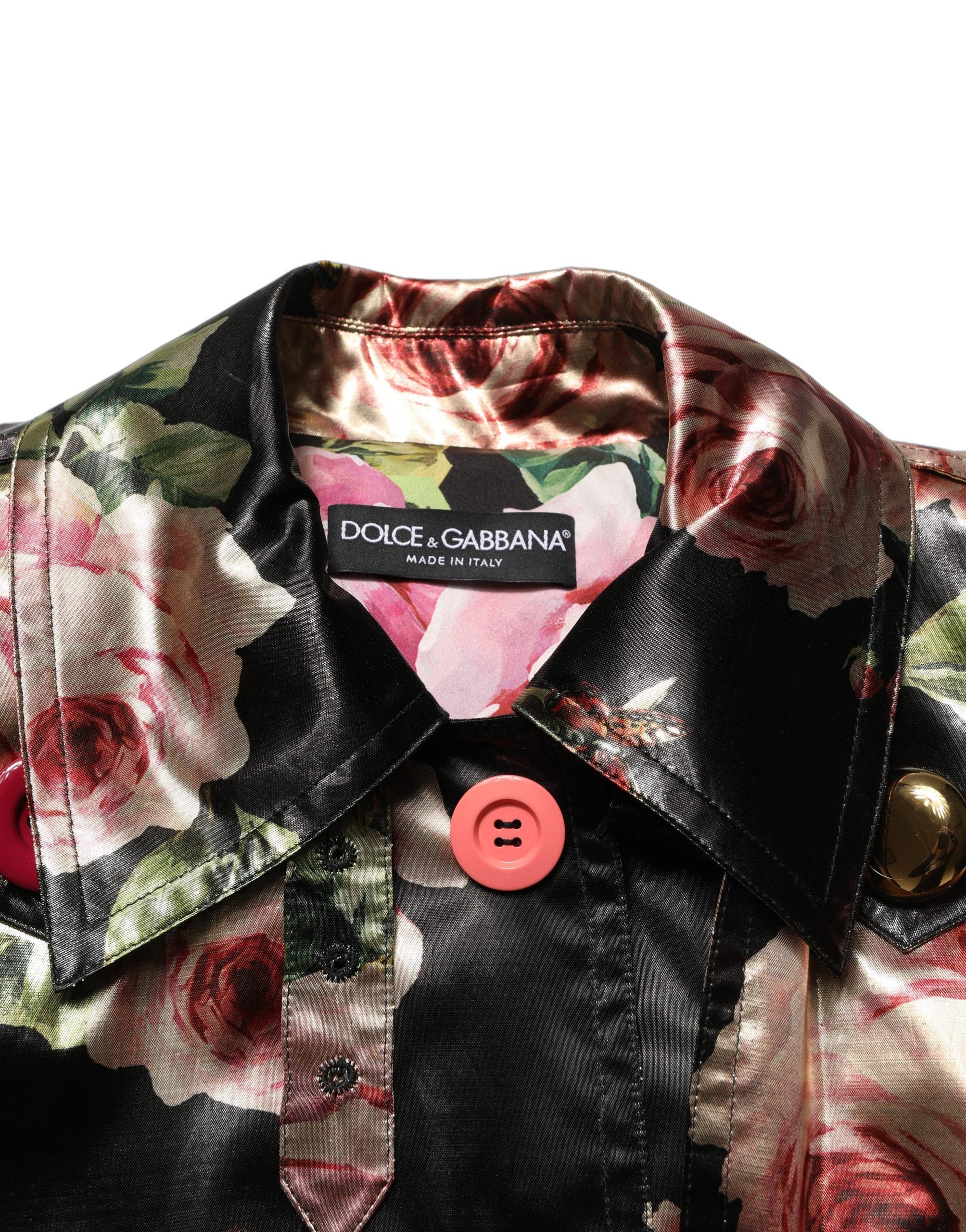 Dolce & Gabbana Black Floral Belted Polyester Trench Coat Jacket Dolce & Gabbana