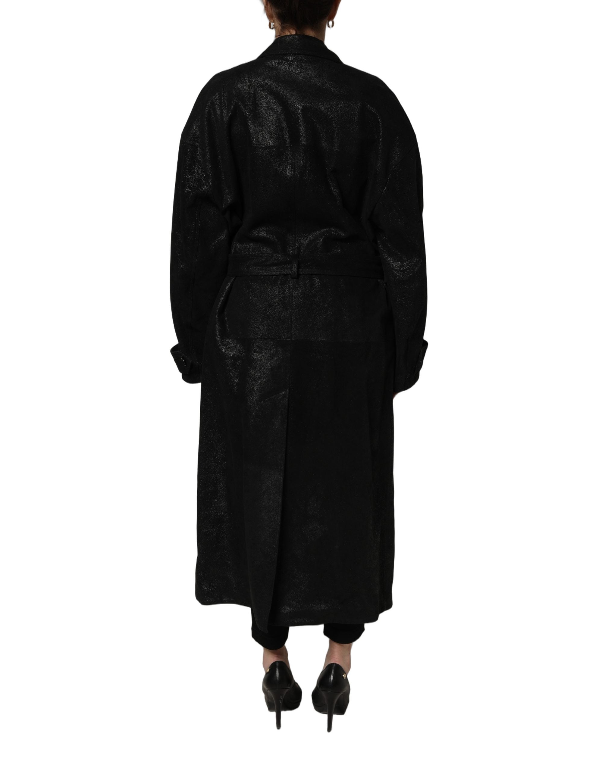 Dolce & Gabbana Black Belted Sheepskin Trench Coat Jacket Dolce & Gabbana