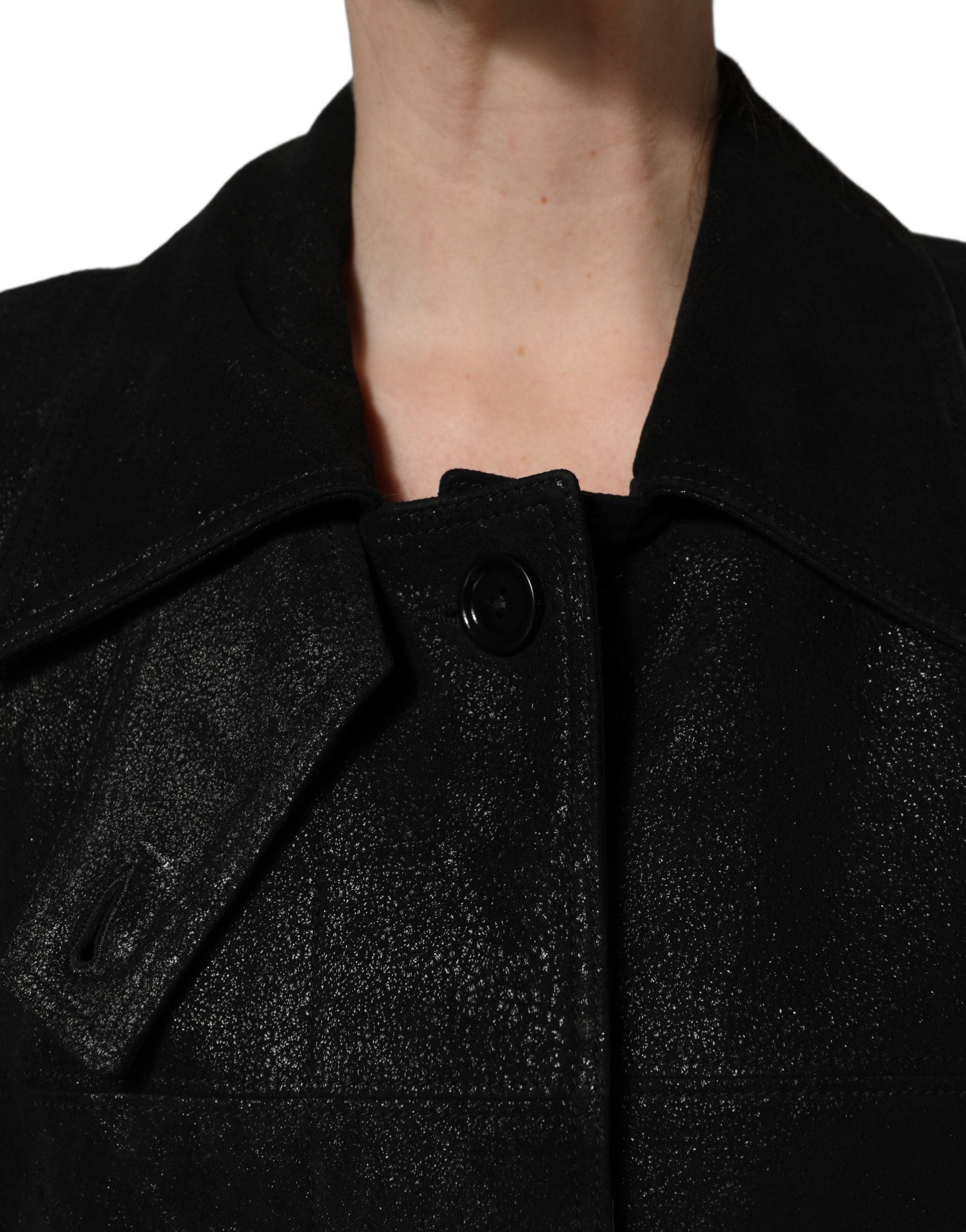 Dolce & Gabbana Black Belted Sheepskin Trench Coat Jacket Dolce & Gabbana