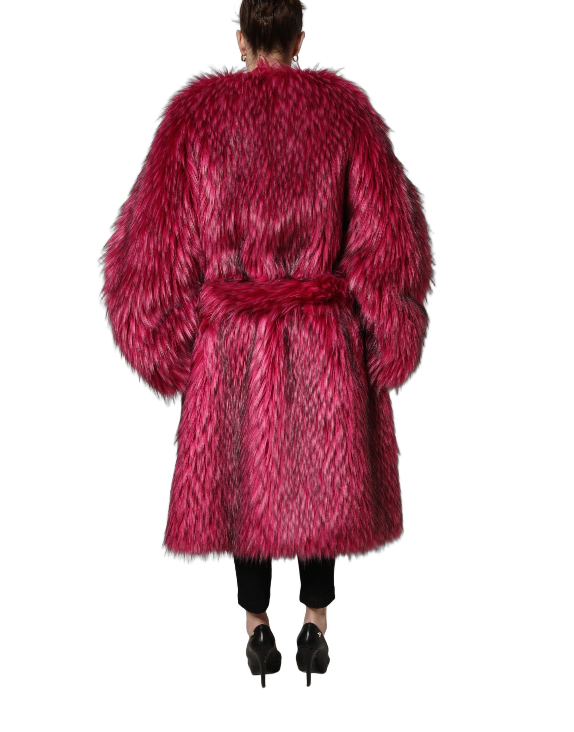 Dolce & Gabbana Fuchsia Belted Faux-Fur Trench Coat Jacket Dolce & Gabbana