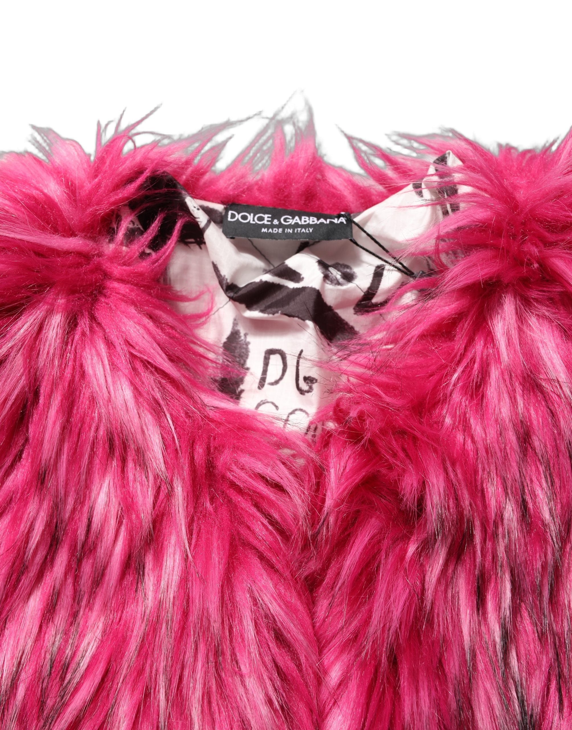 Dolce & Gabbana Fuchsia Belted Faux-Fur Trench Coat Jacket Dolce & Gabbana
