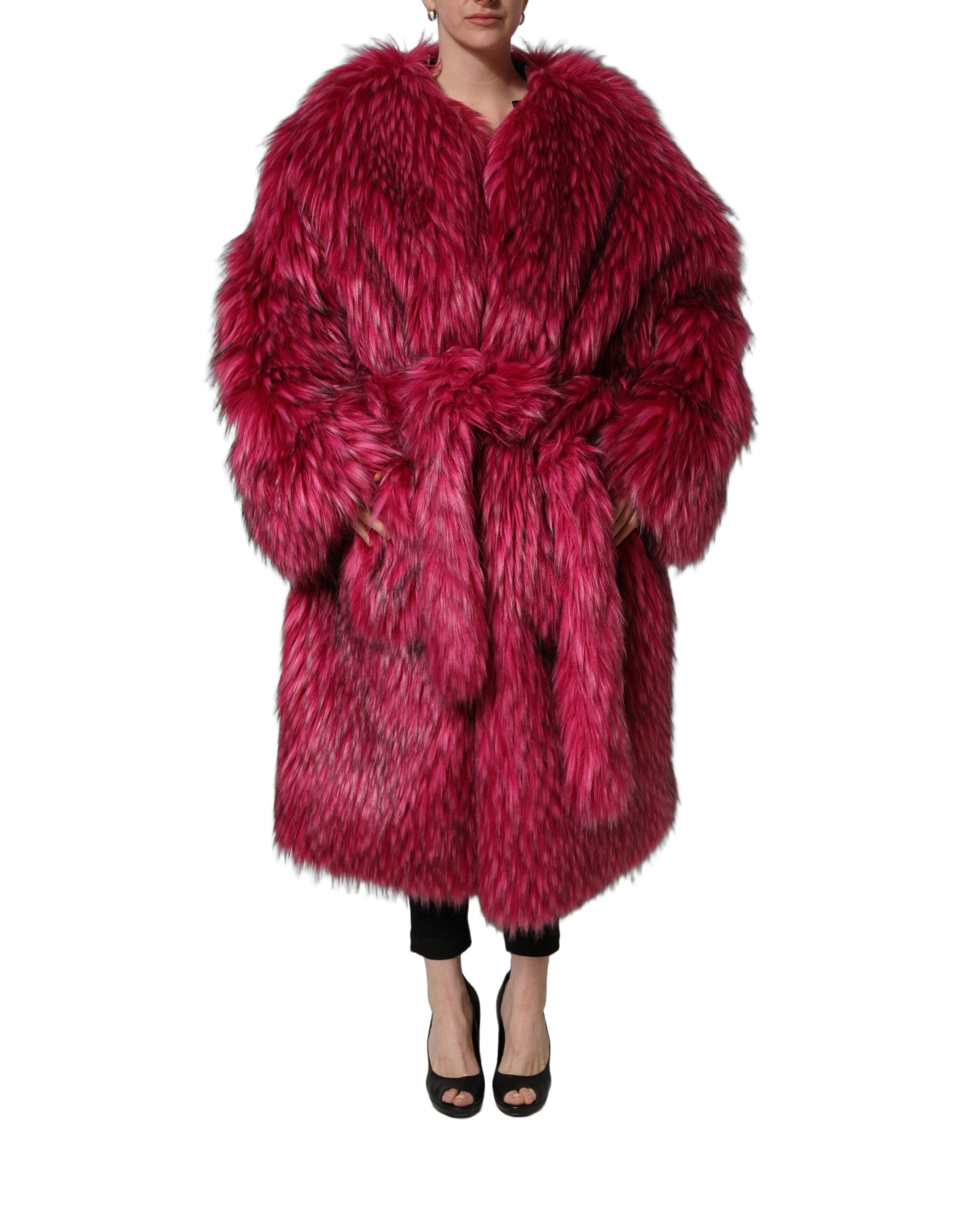 Dolce & Gabbana Fuchsia Belted Faux-Fur Trench Coat Jacket Dolce & Gabbana