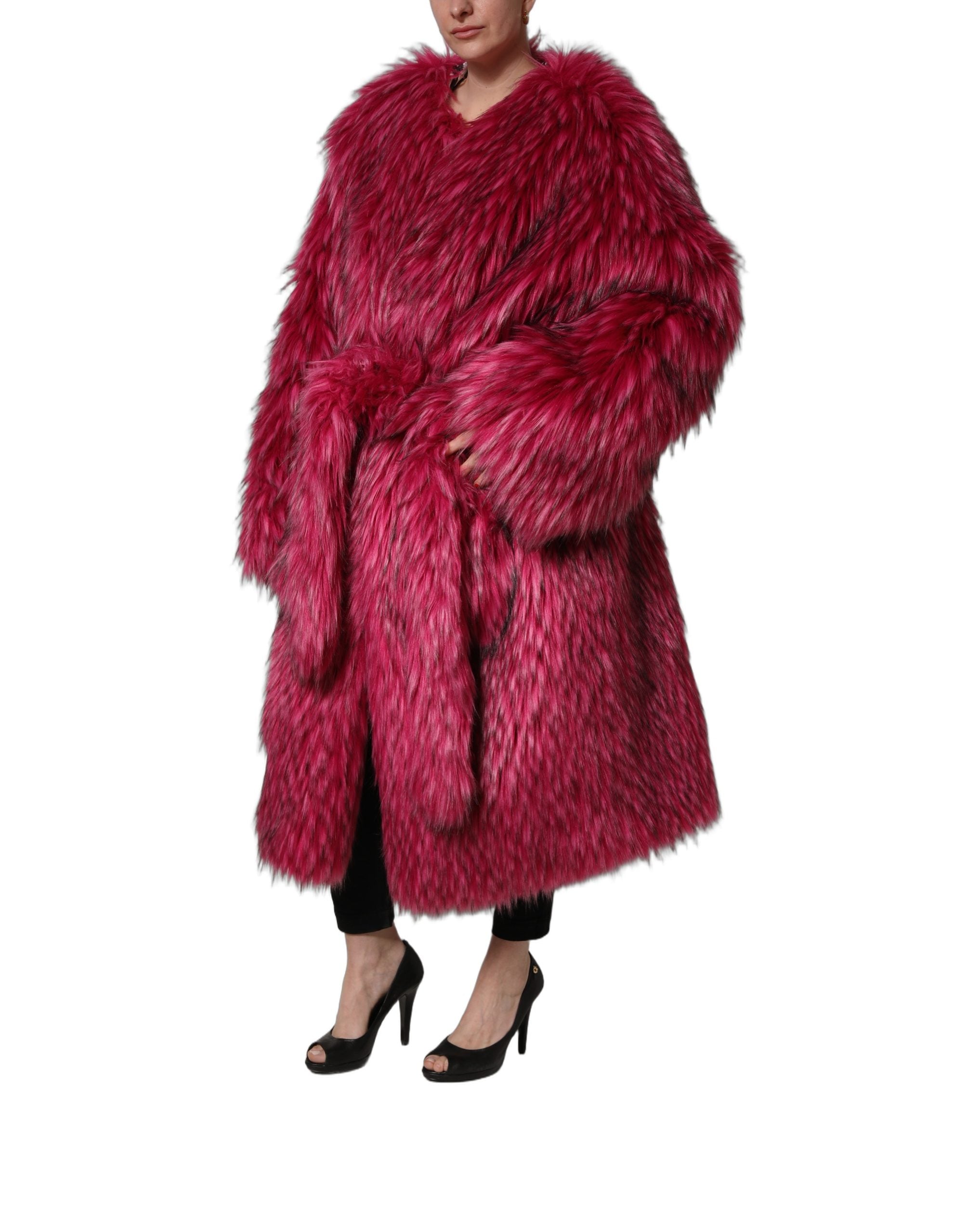 Dolce & Gabbana Fuchsia Belted Faux-Fur Trench Coat Jacket Dolce & Gabbana