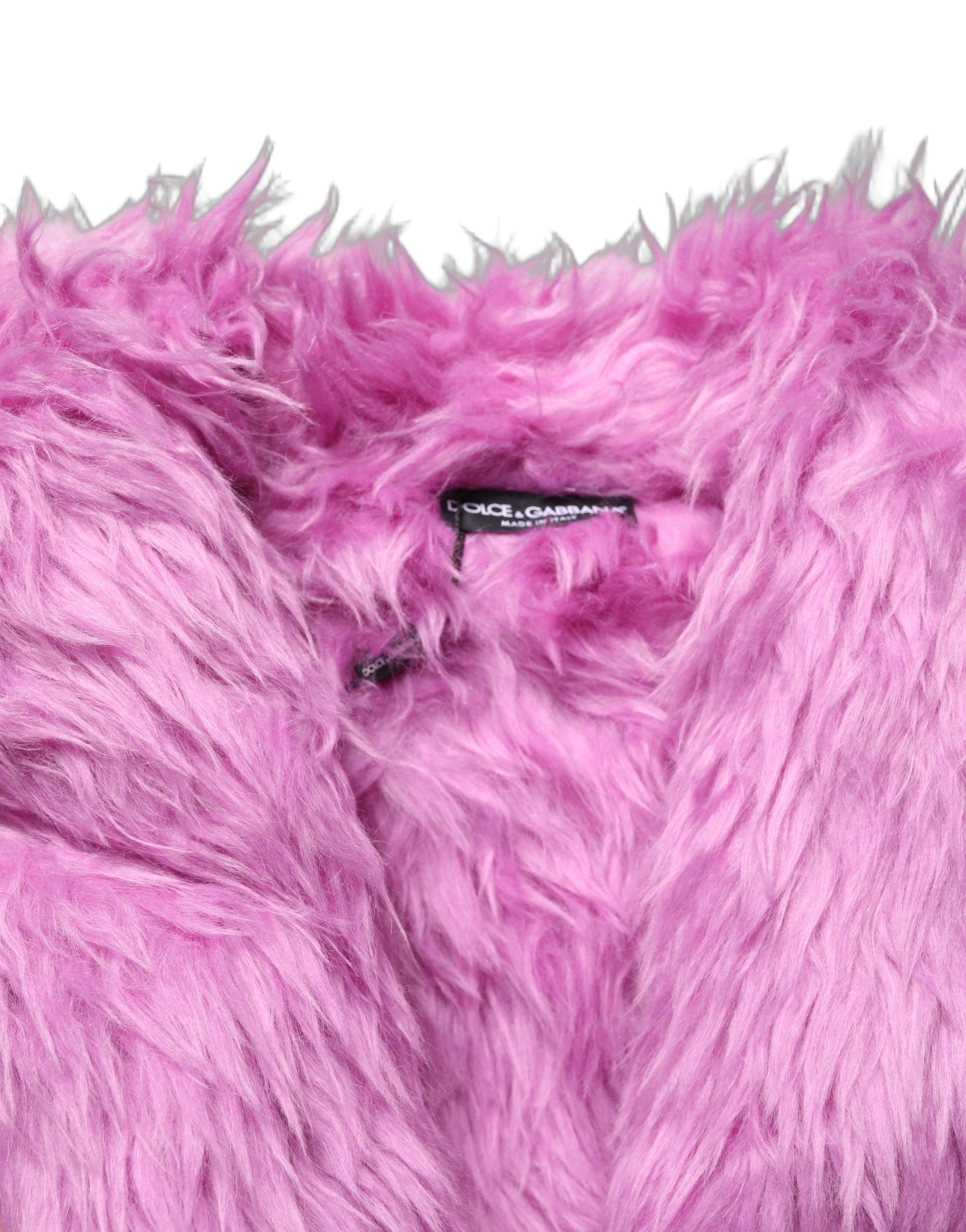 Dolce & Gabbana Pink Plush Faux Fur Gold Leather Coat Jacket Dolce & Gabbana