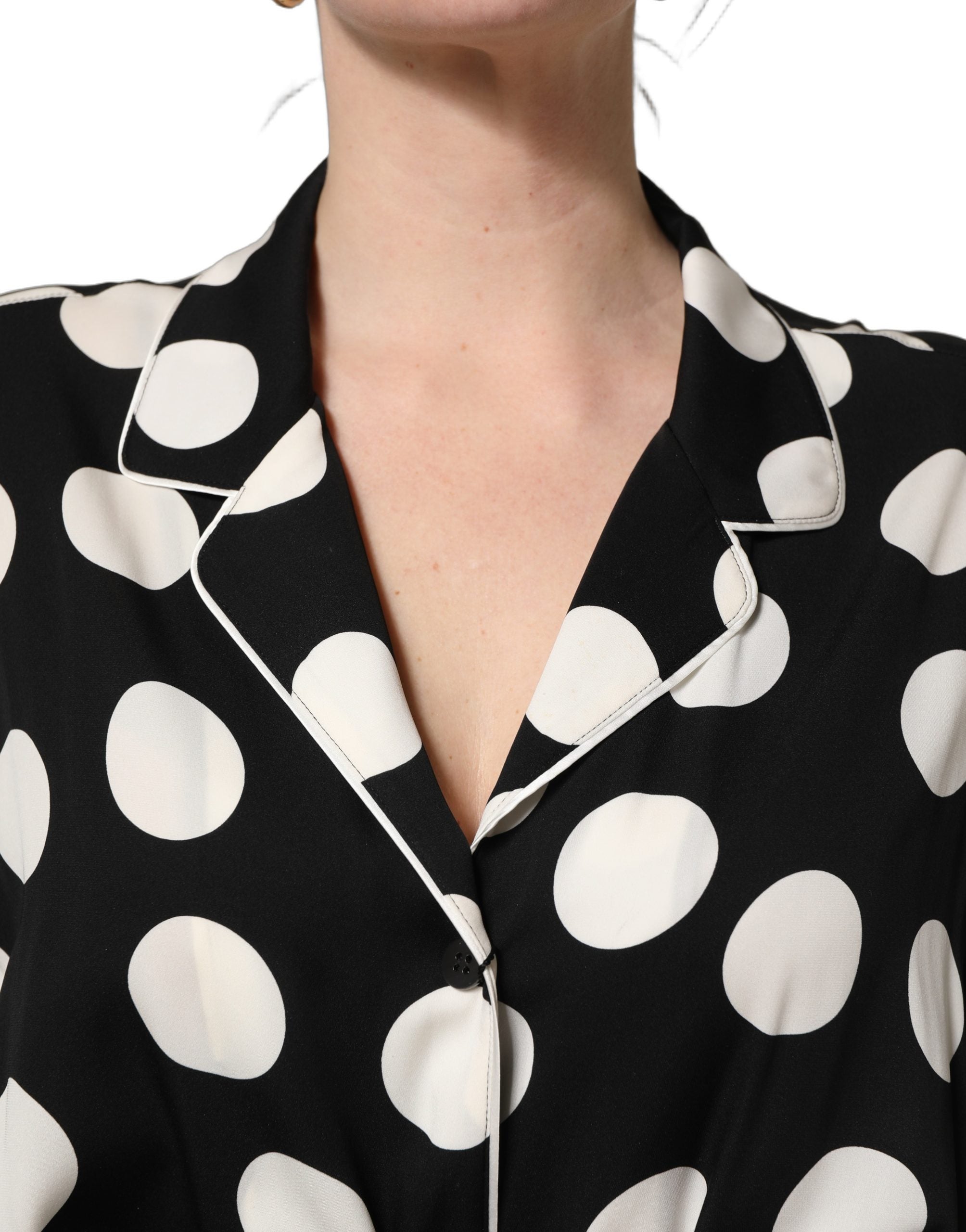 Dolce & Gabbana Black White Polka Dot Pajama 2 Piece Set Sleepwear Dolce & Gabbana