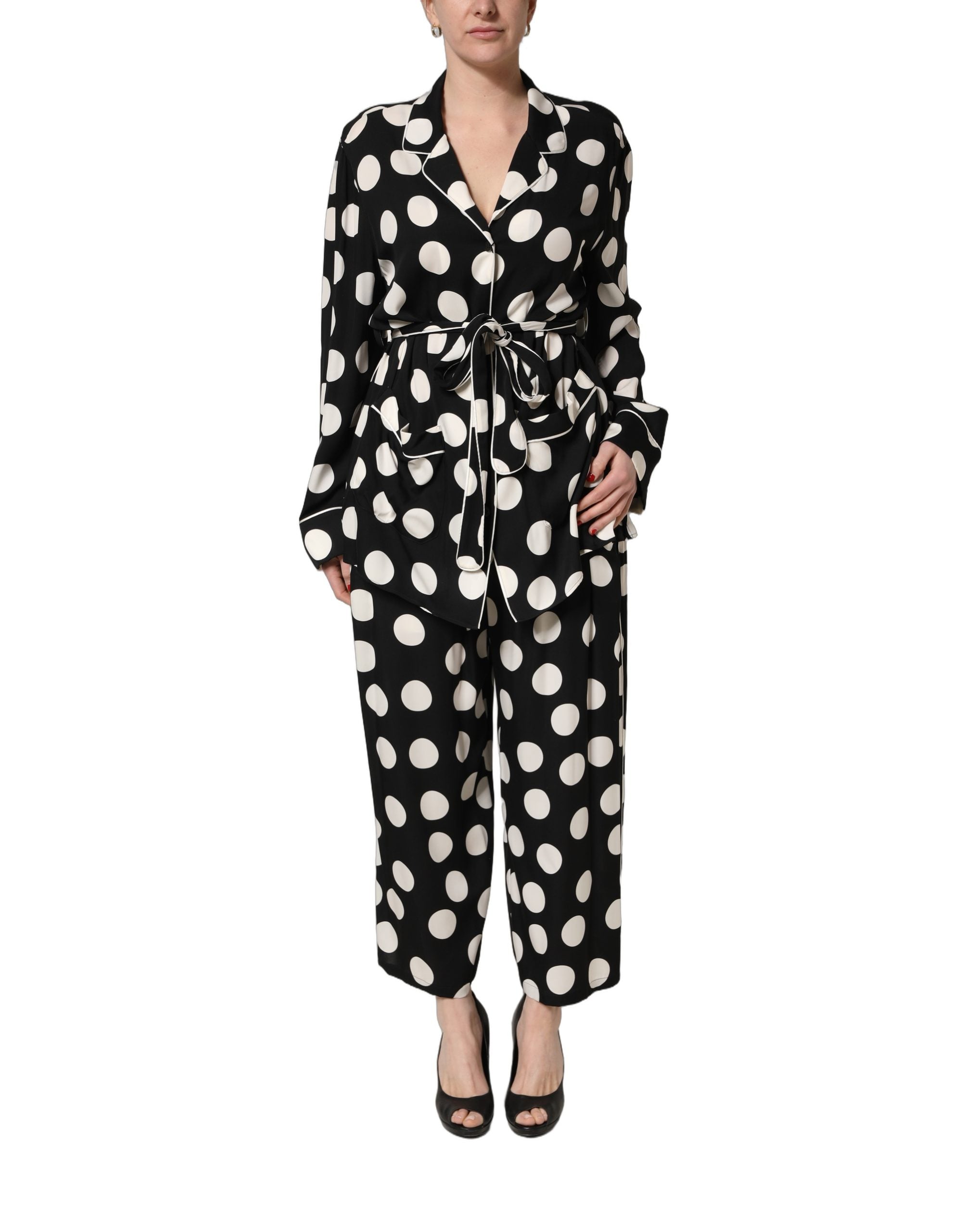 Dolce & Gabbana Black White Polka Dot Pajama 2 Piece Set Sleepwear Dolce & Gabbana