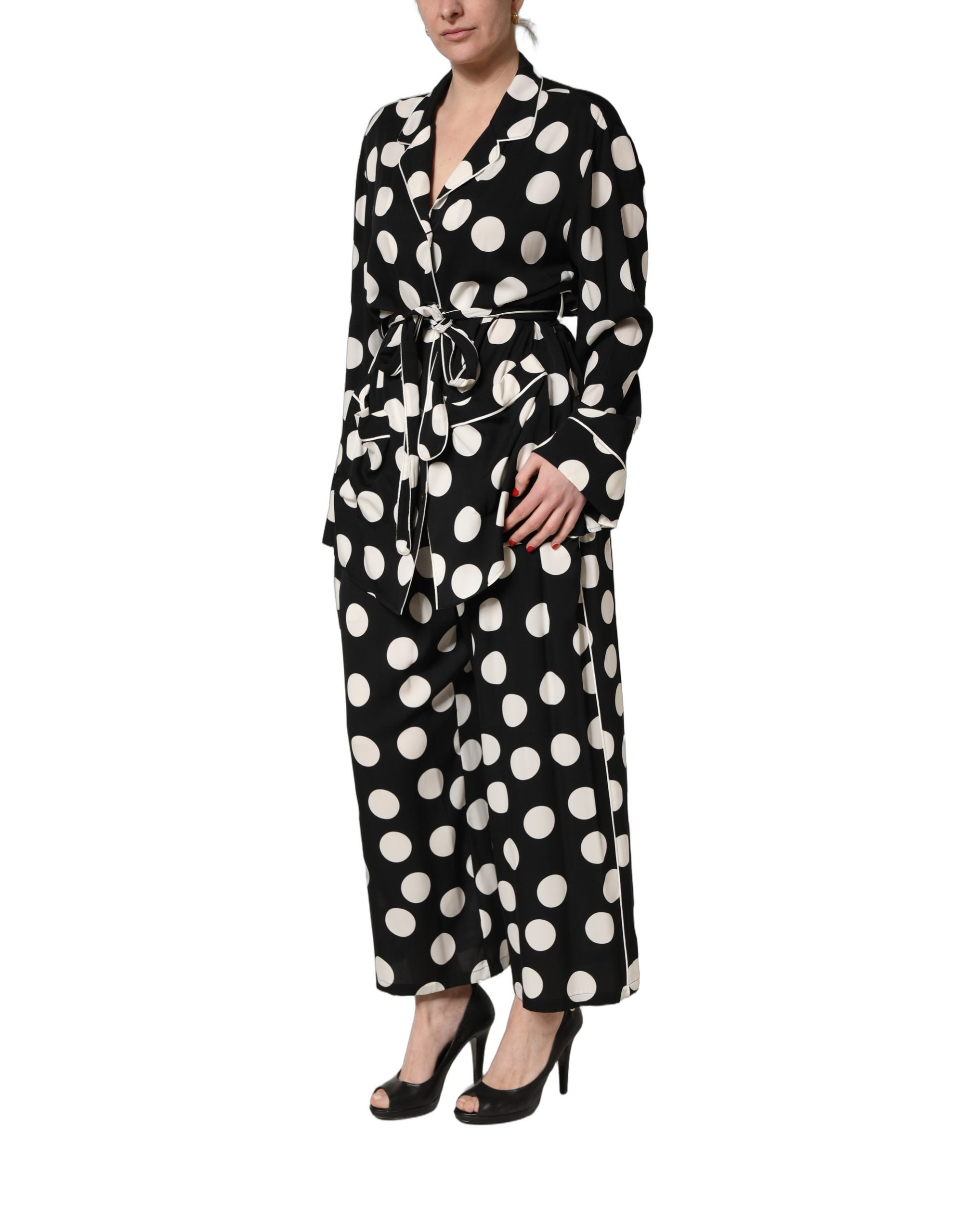 Dolce & Gabbana Black White Polka Dot Pajama 2 Piece Set Sleepwear Dolce & Gabbana