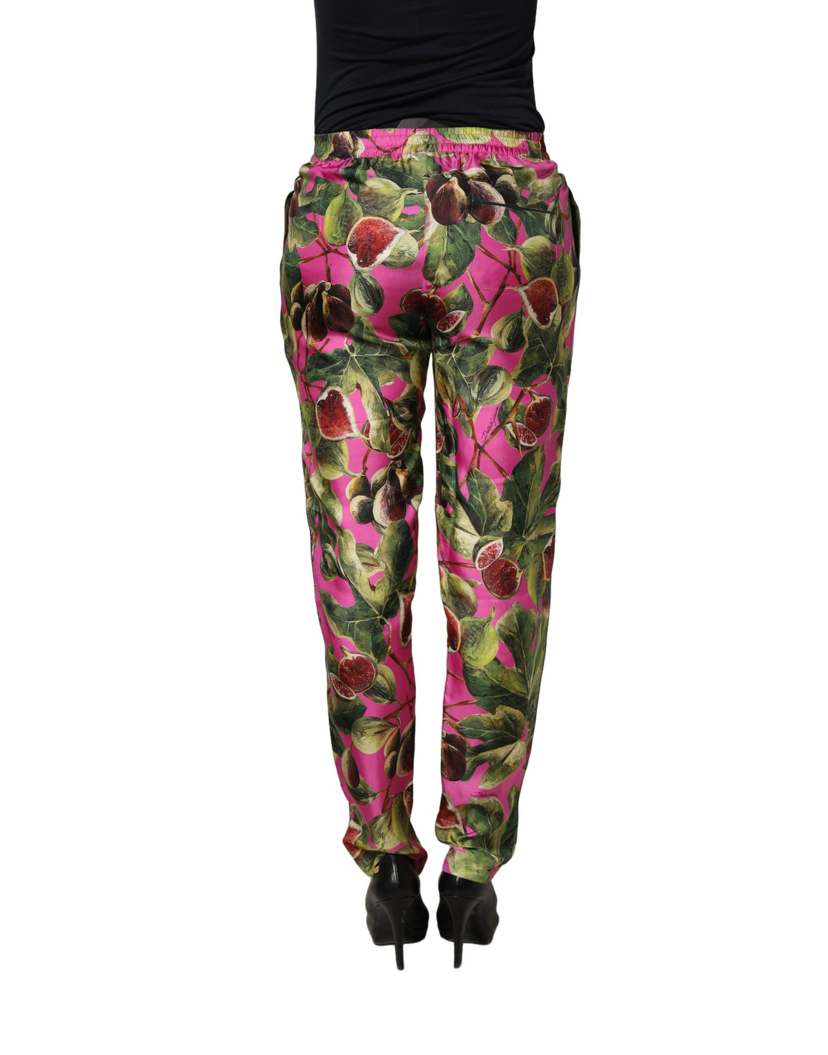 Dolce & Gabbana Fuchsia Fig Fruit Leaf Tapered Trouser Pants
