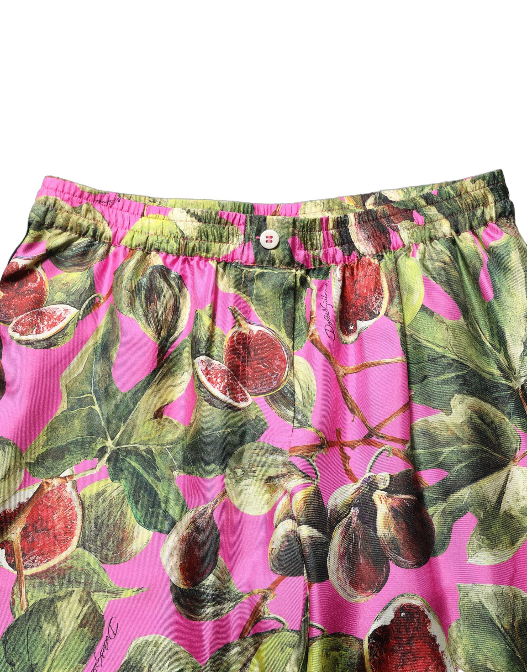 Dolce & Gabbana Fuchsia Fig Fruit Leaf Tapered Trouser Pants Dolce & Gabbana