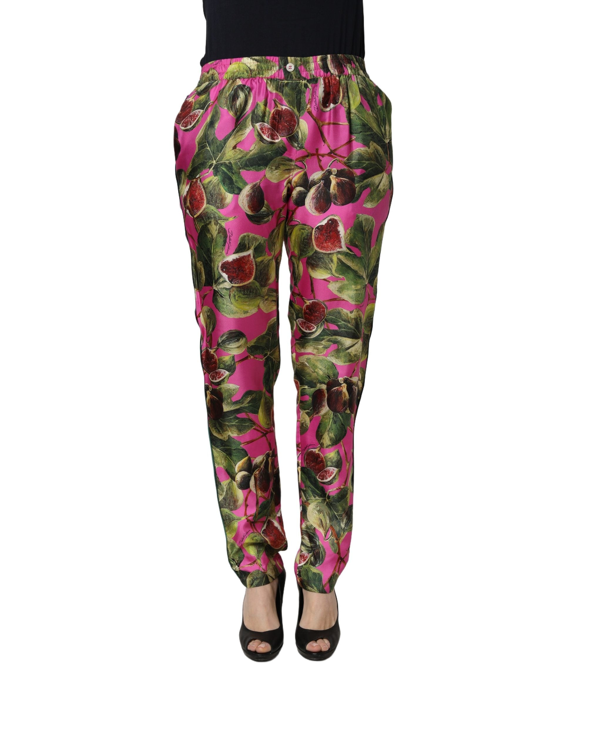 Dolce & Gabbana Fuchsia Fig Fruit Leaf Tapered Trouser Pants Dolce & Gabbana