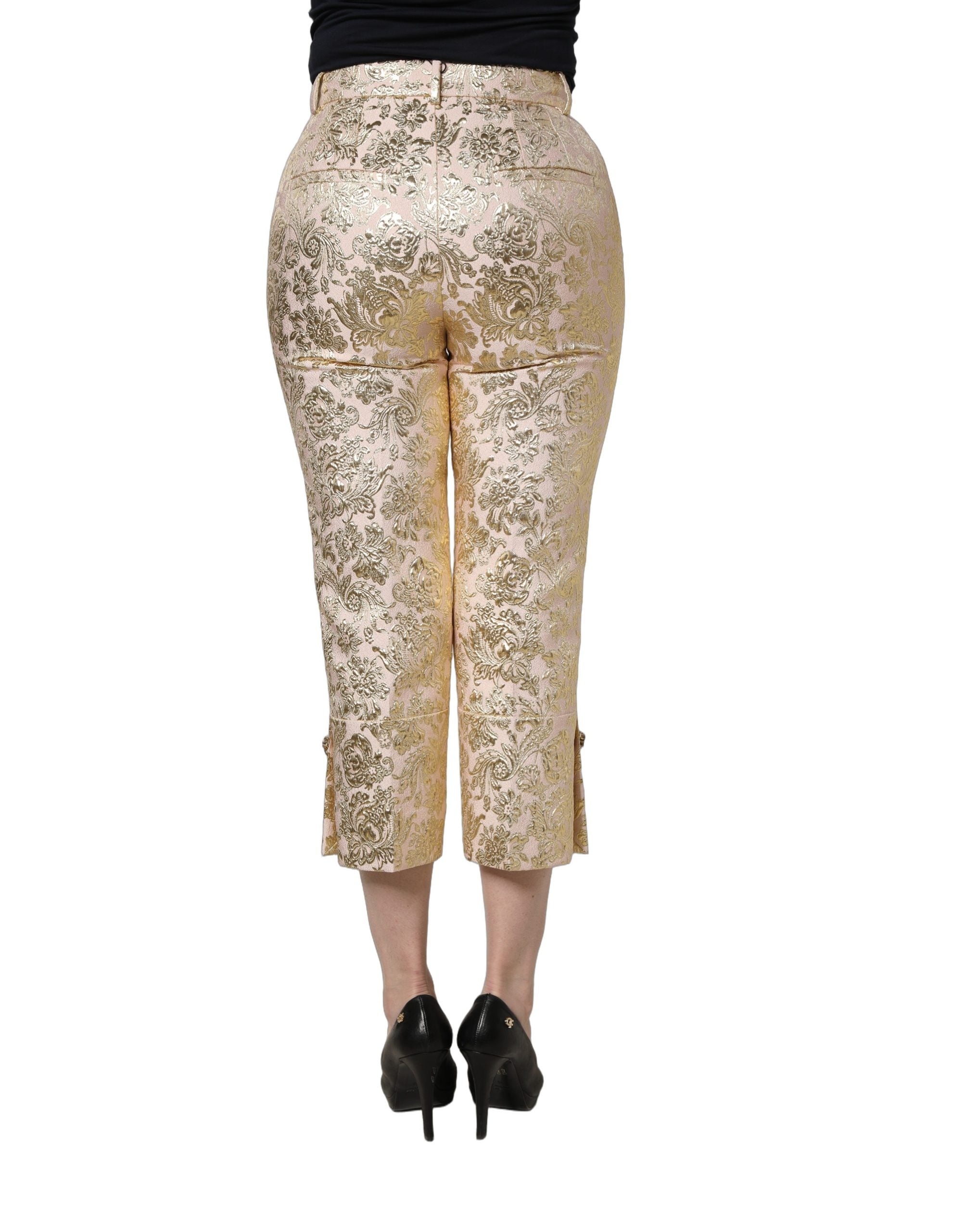 Dolce & Gabbana Gold Jacquard Floral Lamé Crop Trouser Pants Dolce & Gabbana