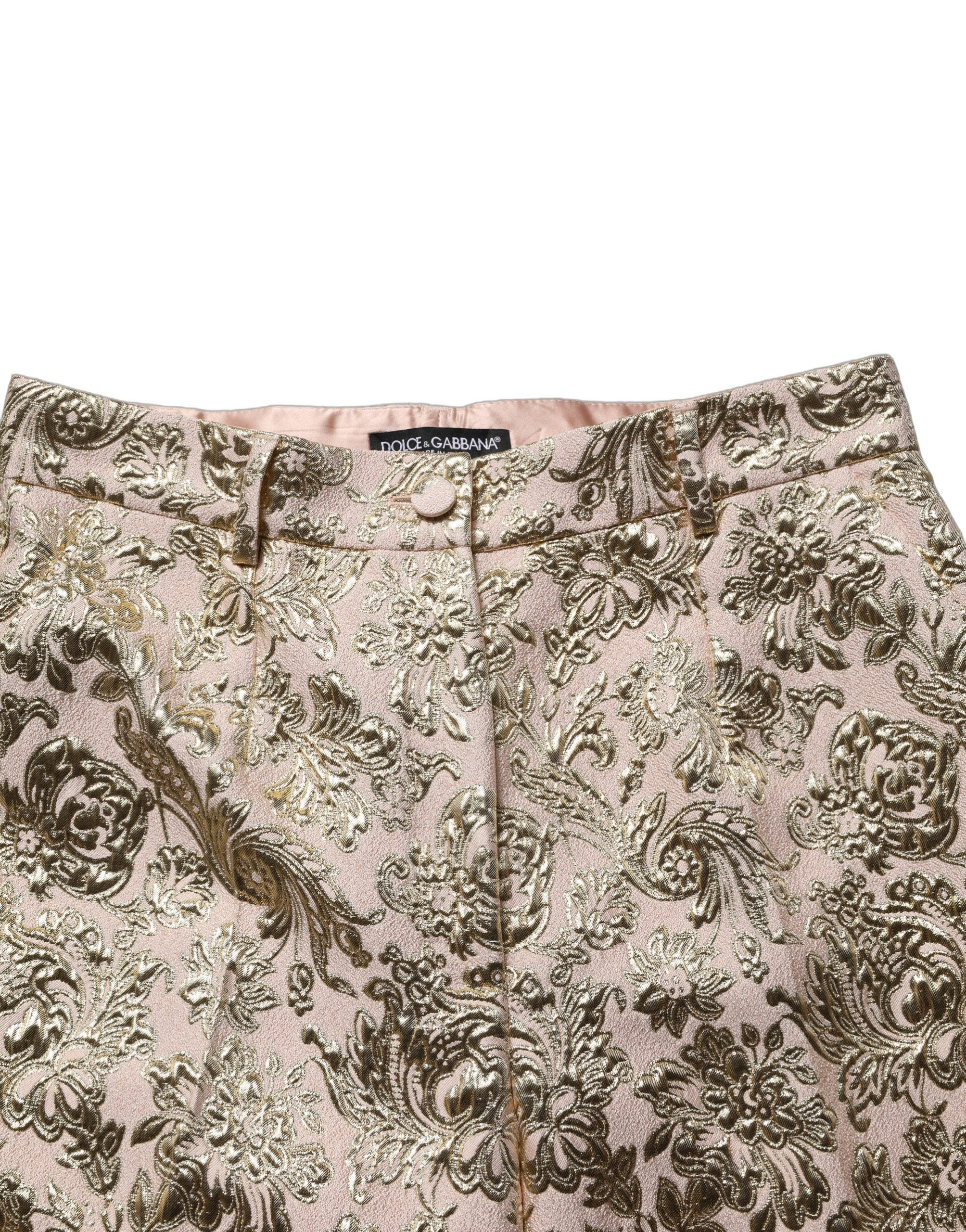 Dolce & Gabbana Gold Jacquard Floral Lamé Crop Trouser Pants Dolce & Gabbana