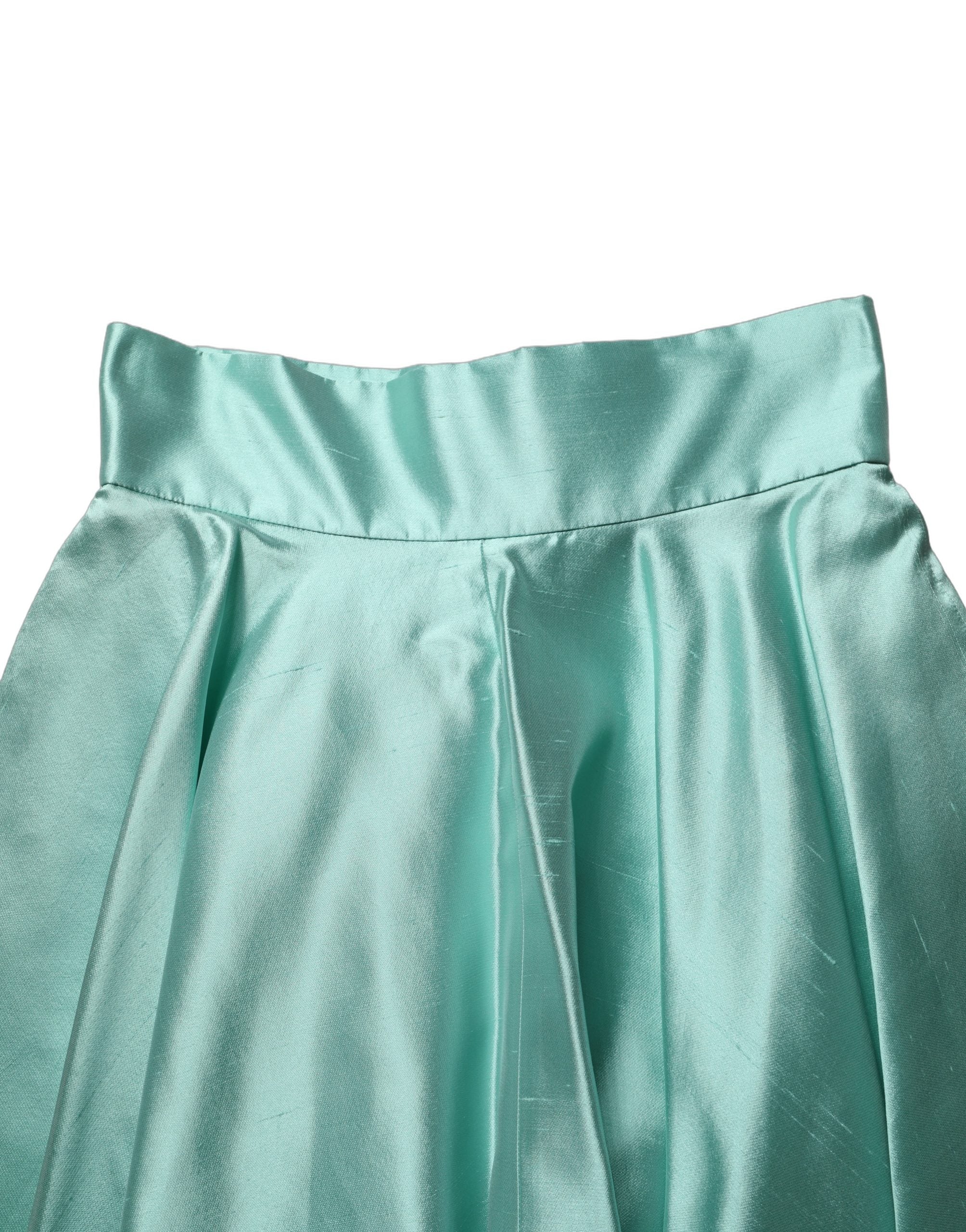Dolce & Gabbana Green Satin High-Waisted Pleated A-line Midi Skirt Dolce & Gabbana