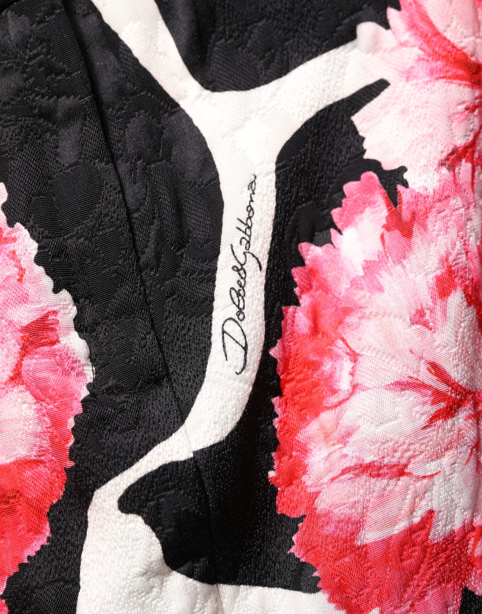 Dolce & Gabbana Black Pink Carnation Floral Print Jacquard Mini Skirt Dolce & Gabbana
