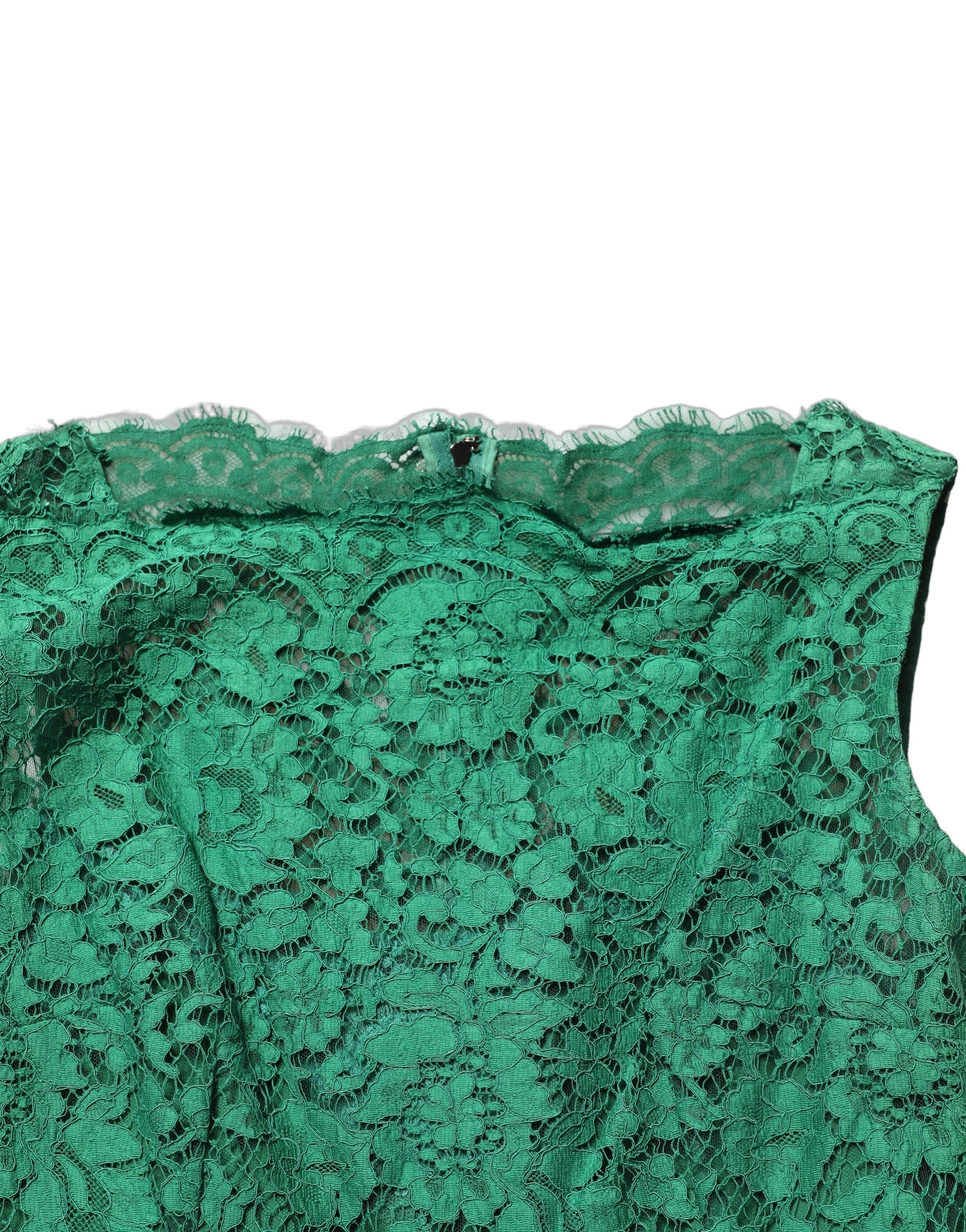 Dolce & Gabbana Green Floral Lace Cotton Sleeveless Midi Dress Dolce & Gabbana