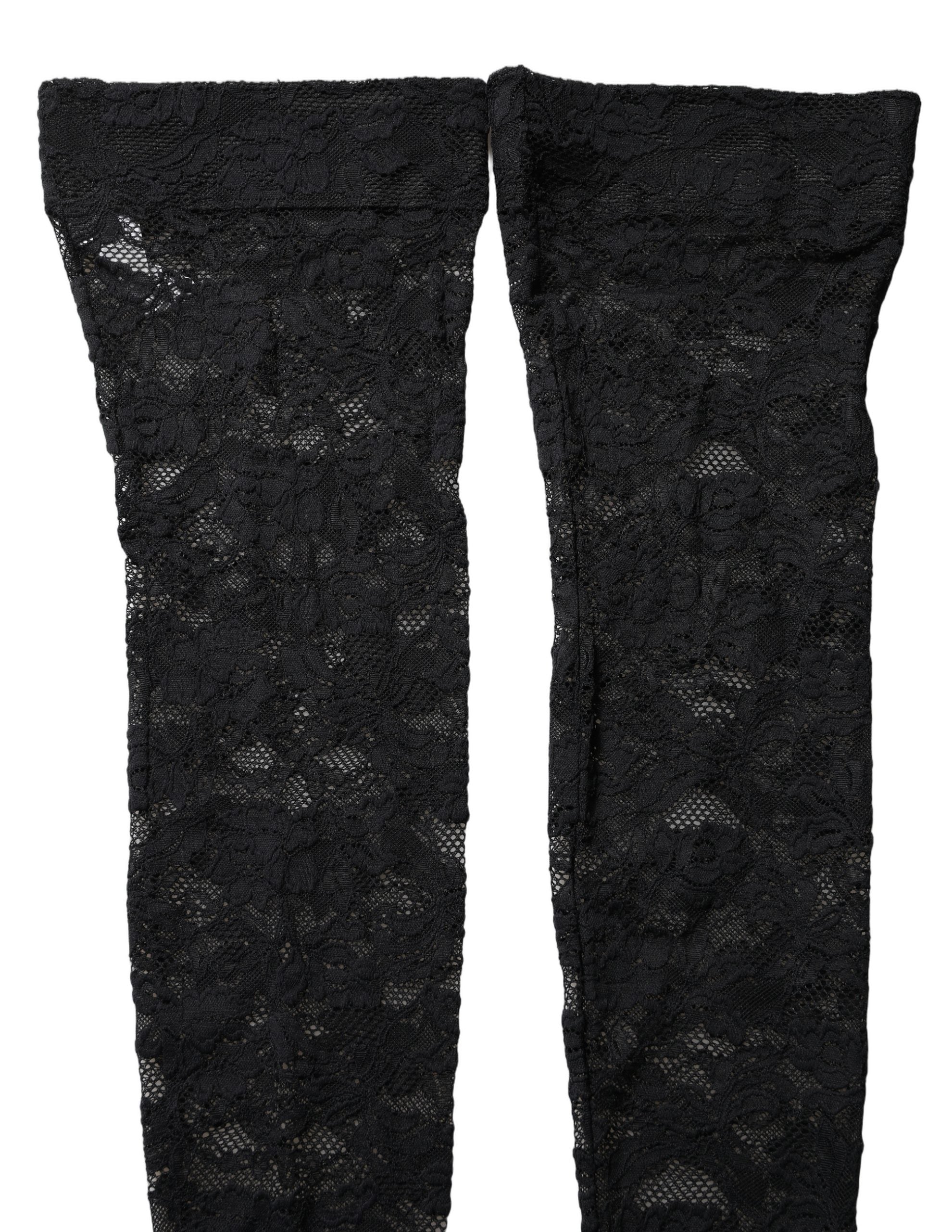 Dolce & Gabbana Black Floral Lace Thigh High Stockings Socks Dolce & Gabbana