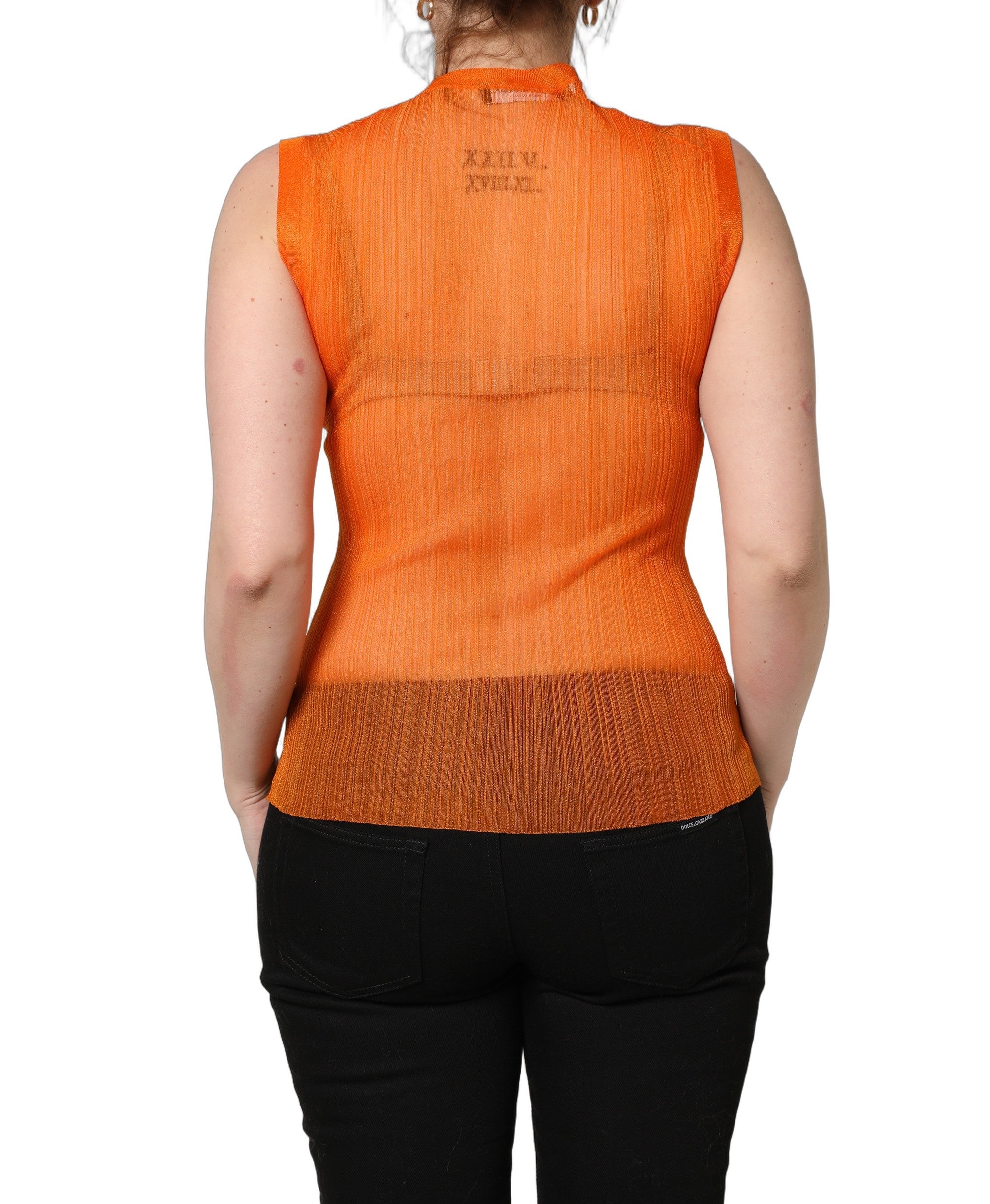 Dolce & Gabbana Orange See Through Crew Neck Blouse Tank Top Dolce & Gabbana