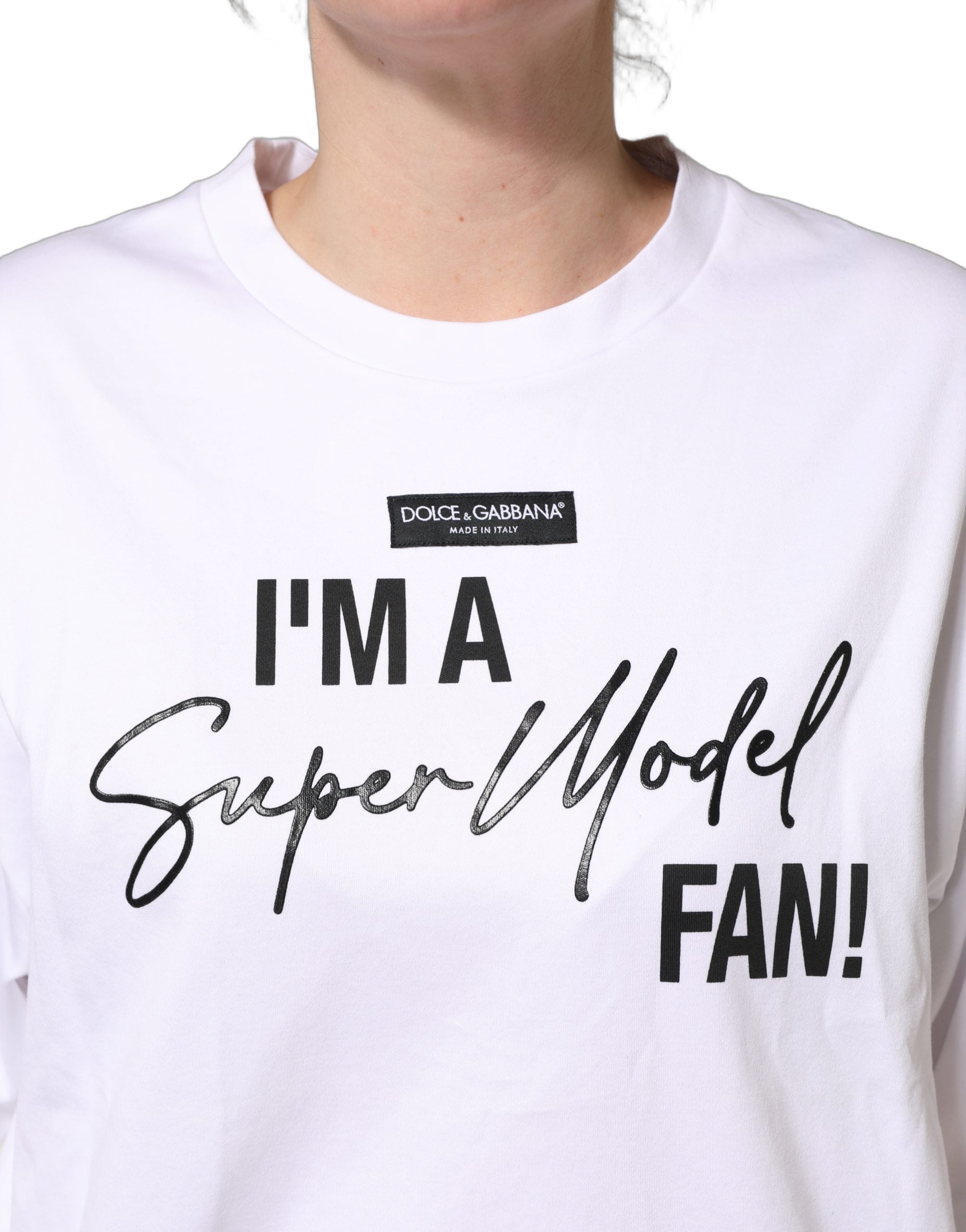 Dolce & Gabbana White I'm A Super Model Fan Print Jersey T-shirt Dolce & Gabbana