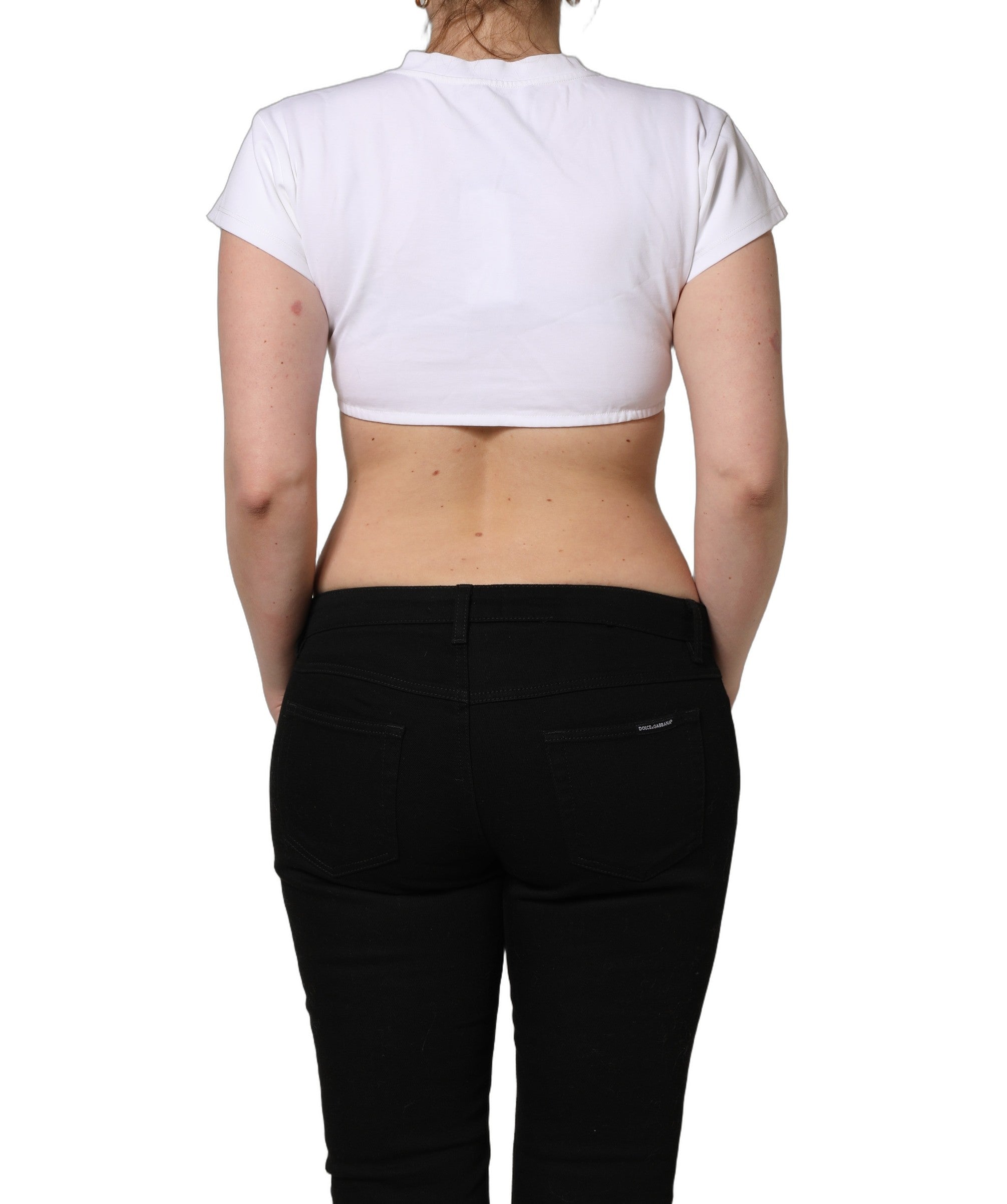 Dolce & Gabbana White Bustier Short Sleeve CrewNeck Cropped Top Dolce & Gabbana