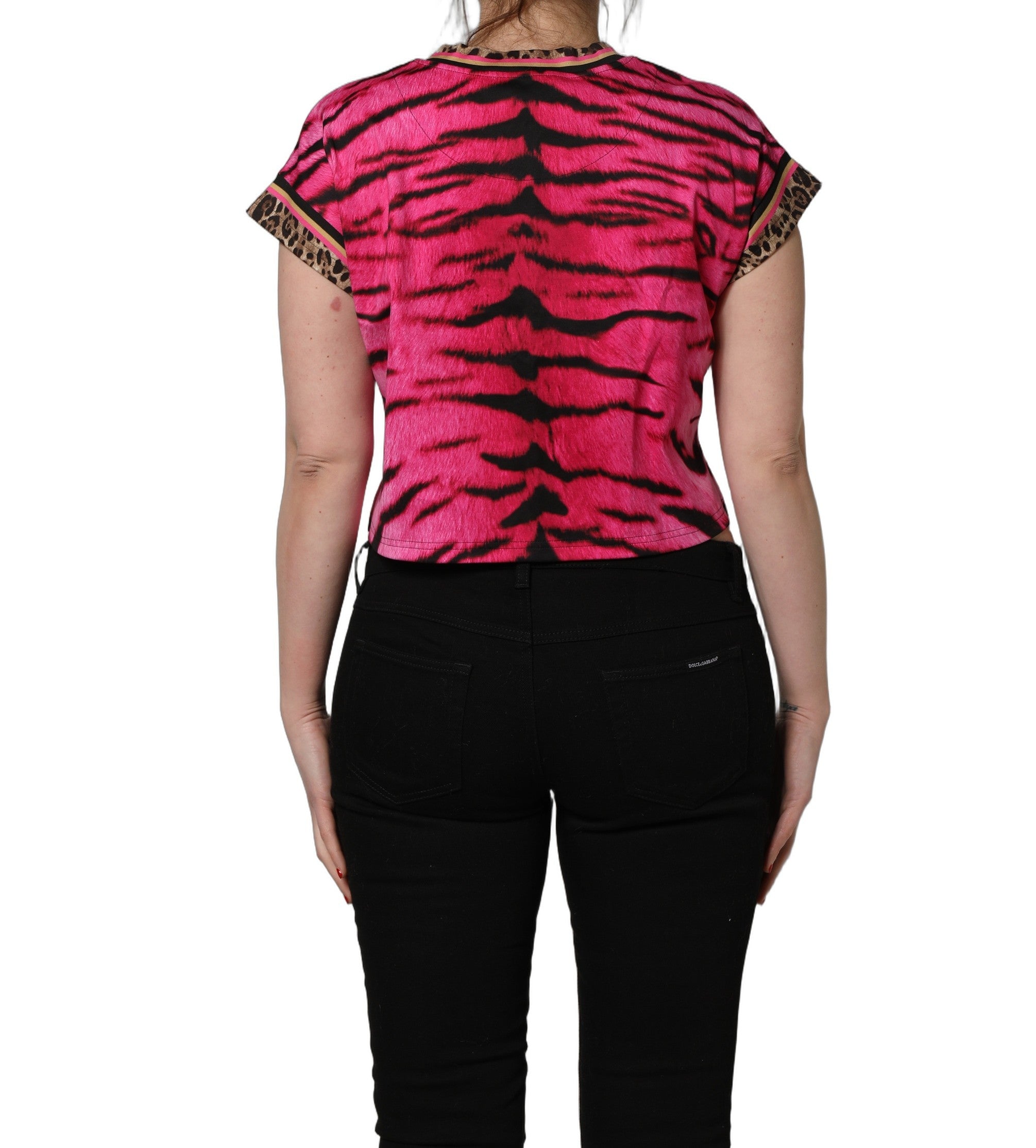 Dolce & Gabbana Pink Zebra Sleeveless Crew Neck Cropped T-shirt Dolce & Gabbana
