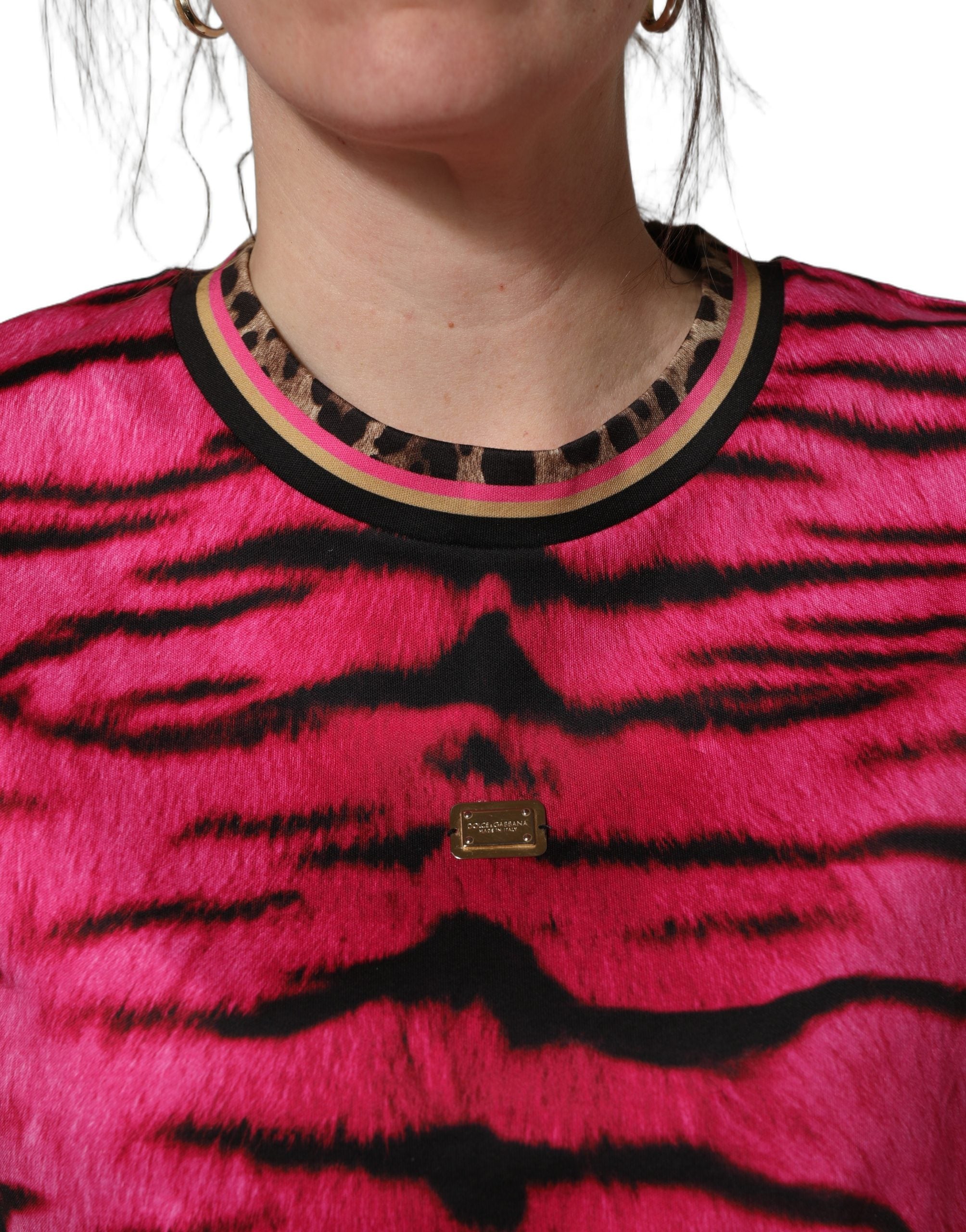 Dolce & Gabbana Pink Zebra Sleeveless Crew Neck Cropped T-shirt Dolce & Gabbana