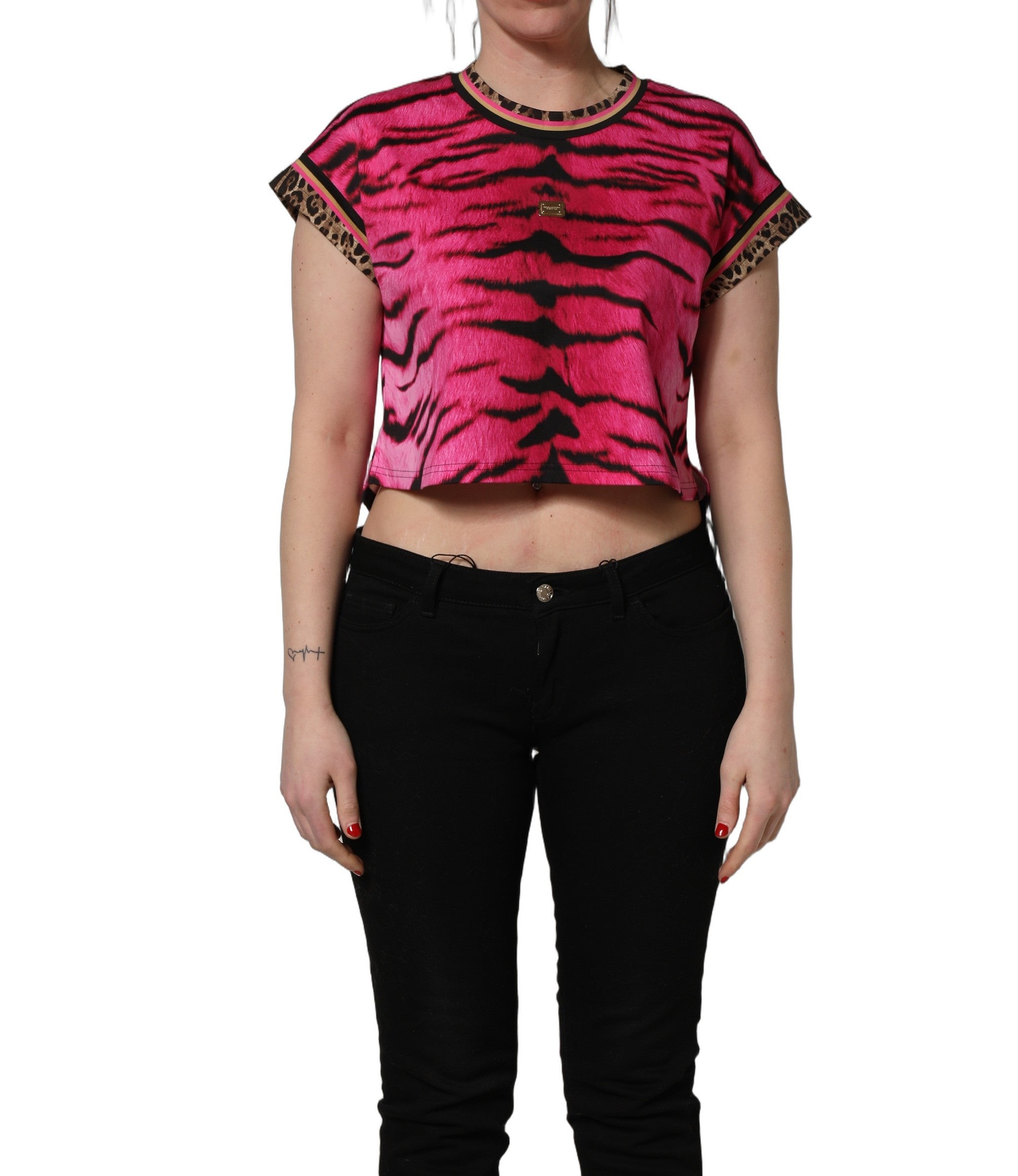 Dolce & Gabbana Pink Zebra Sleeveless Crew Neck Cropped T-shirt Dolce & Gabbana