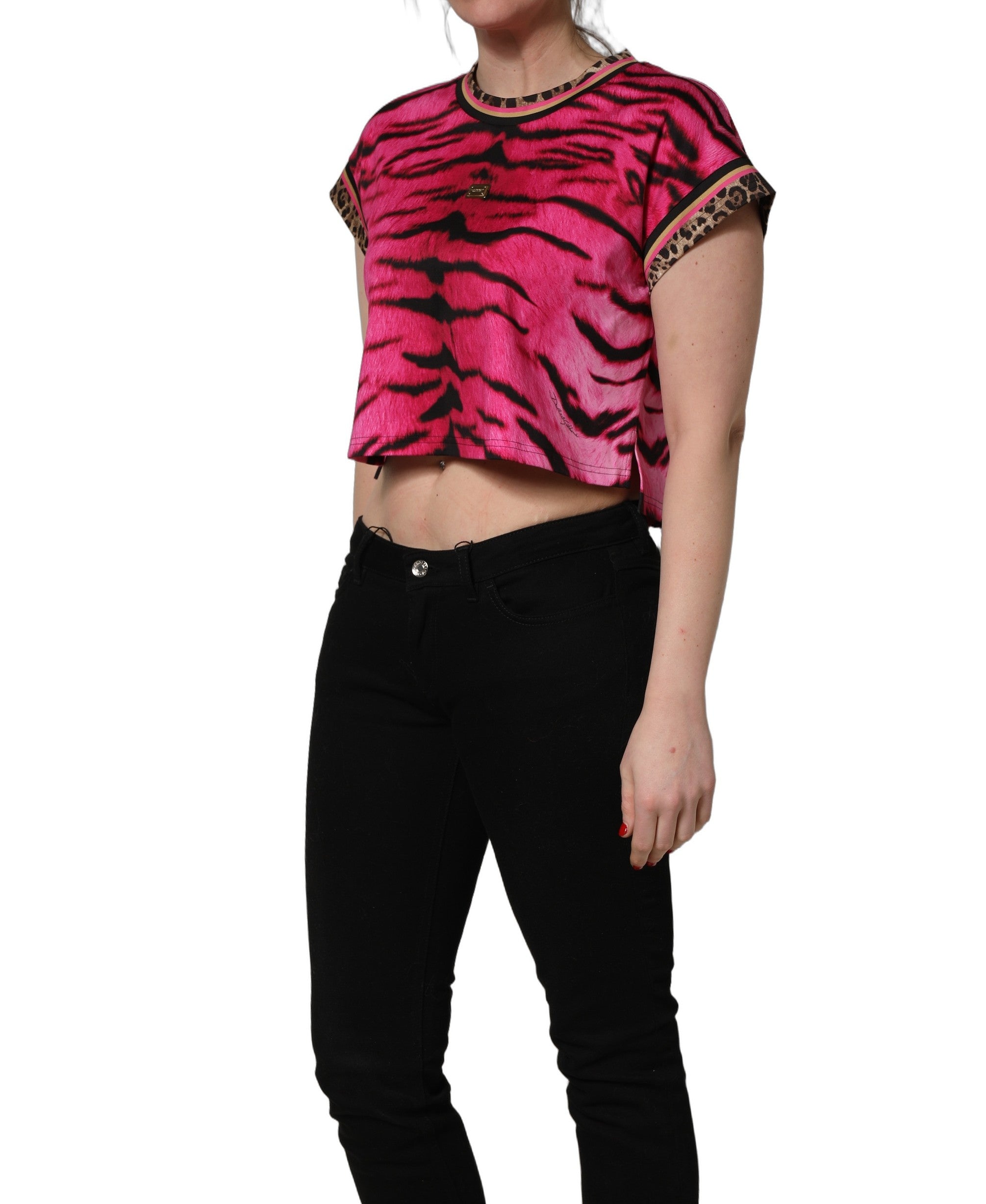 Dolce & Gabbana Pink Zebra Sleeveless Crew Neck Cropped T-shirt Dolce & Gabbana