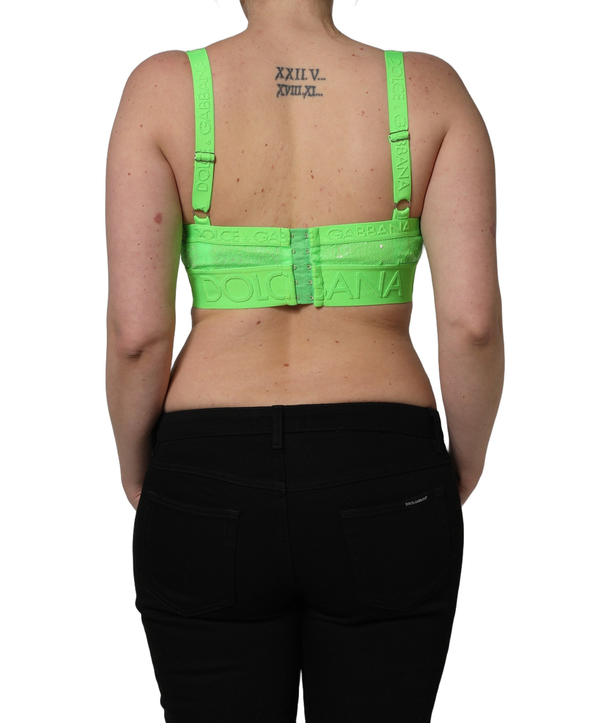 Dolce & Gabbana Neon Green Soft Cup Logo-Trim Bra Cropped Top Dolce & Gabbana