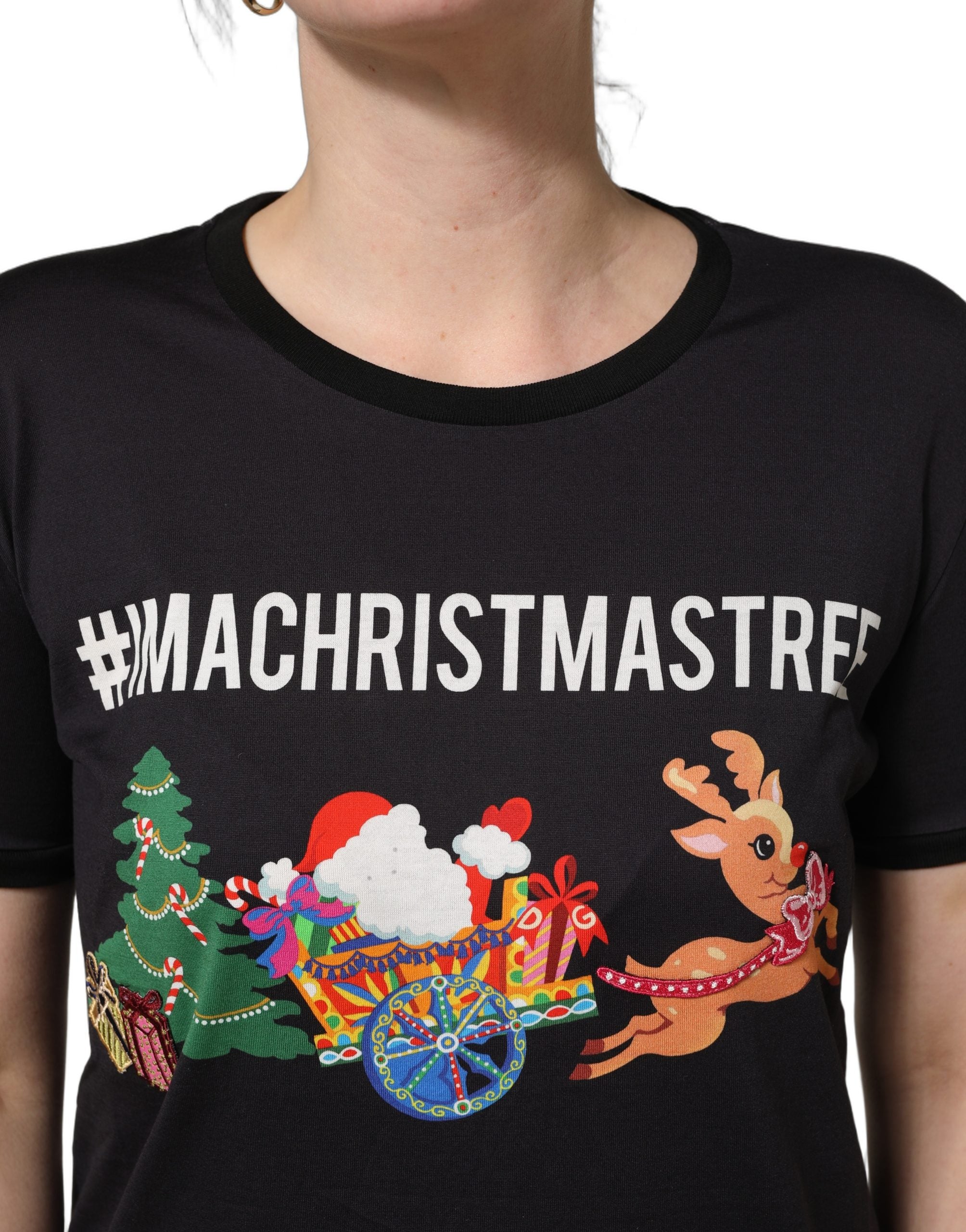 Dolce & Gabbana Black #IAMACHRISTMASTREE Print Cotton T-shirt Dolce & Gabbana