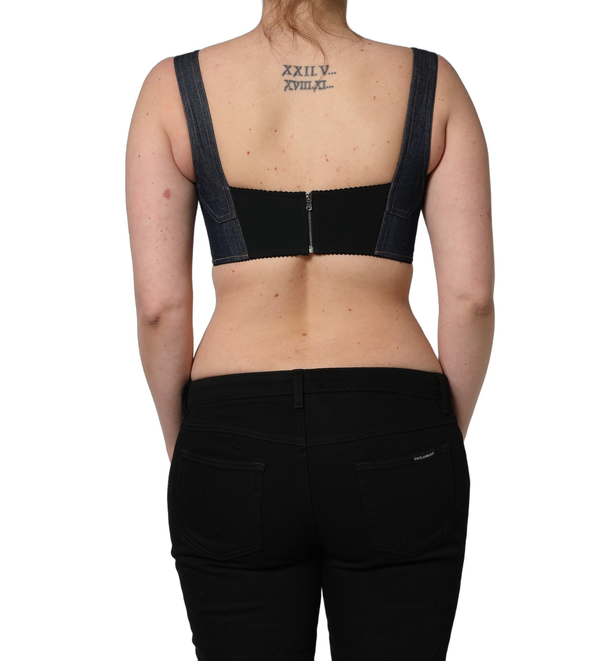 Dolce & Gabbana Black Denim Corset Bralette Cotton Cropped Top Dolce & Gabbana