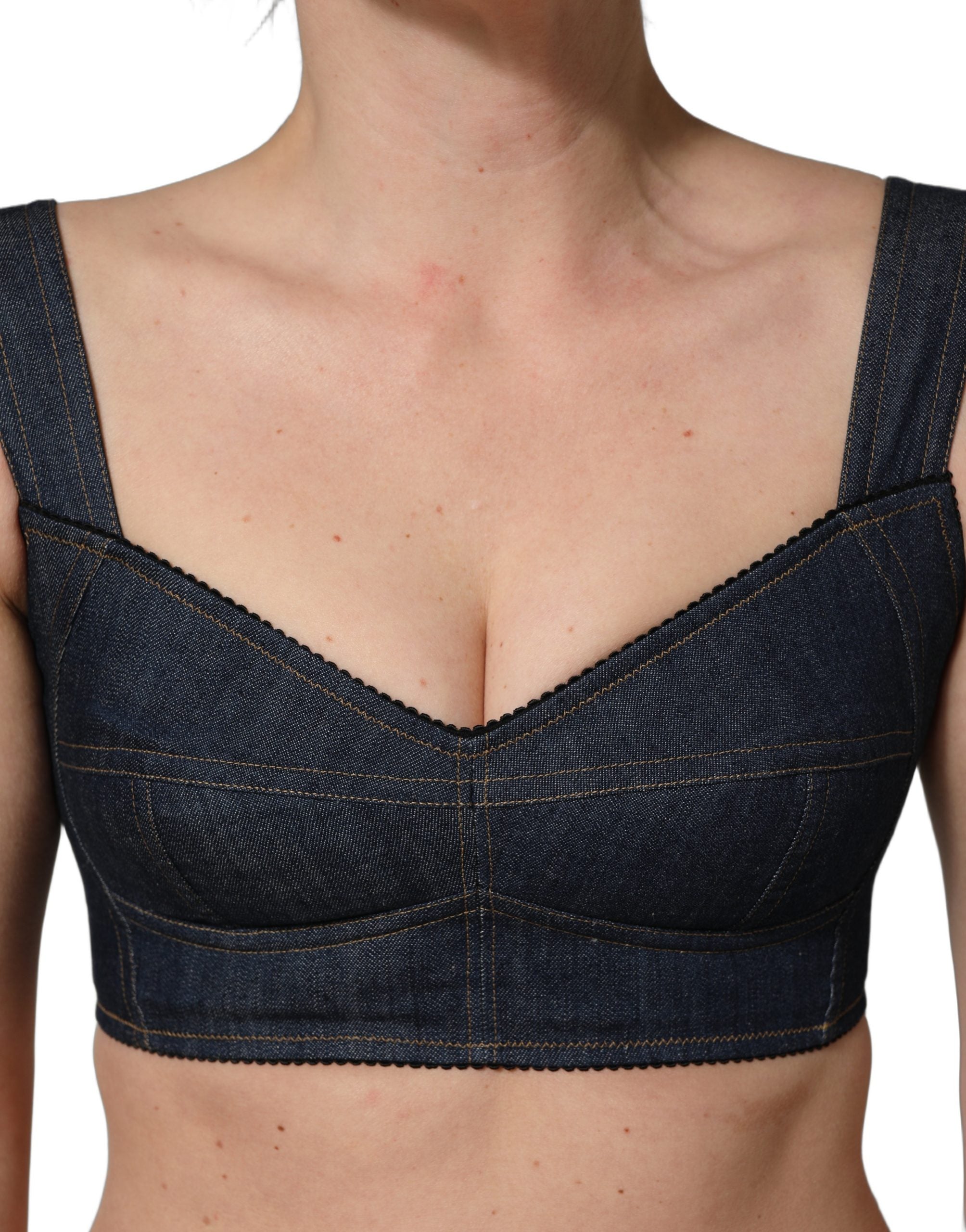 Dolce & Gabbana Black Denim Corset Bralette Cotton Cropped Top Dolce & Gabbana